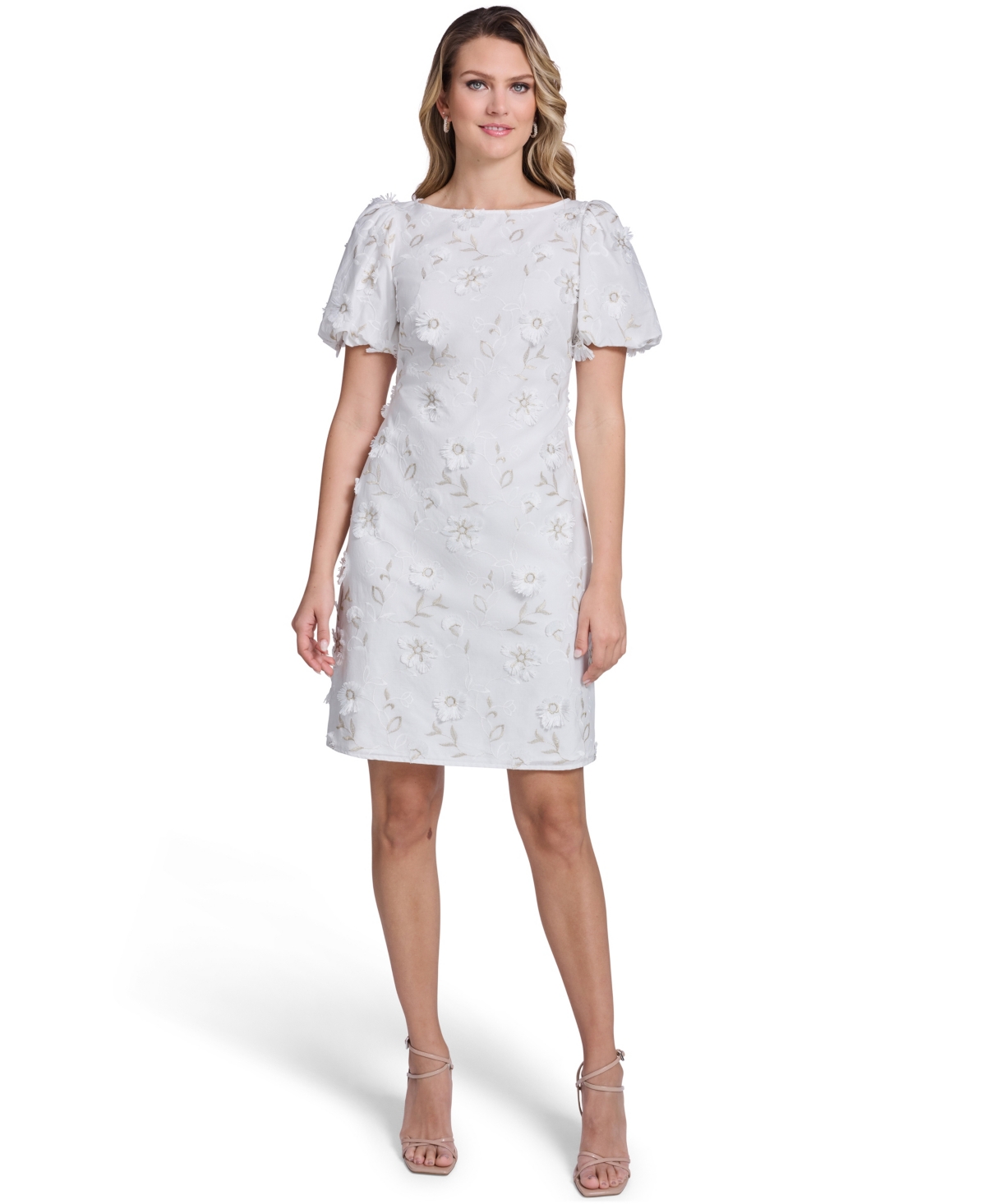 Jessica Howard Women’s Boat Neck Bubble-Sleeve Sheath Dress – WHT Jessica Howard Women’s Boat Neck Bubble-Sleeve Sheath Dress – WHT