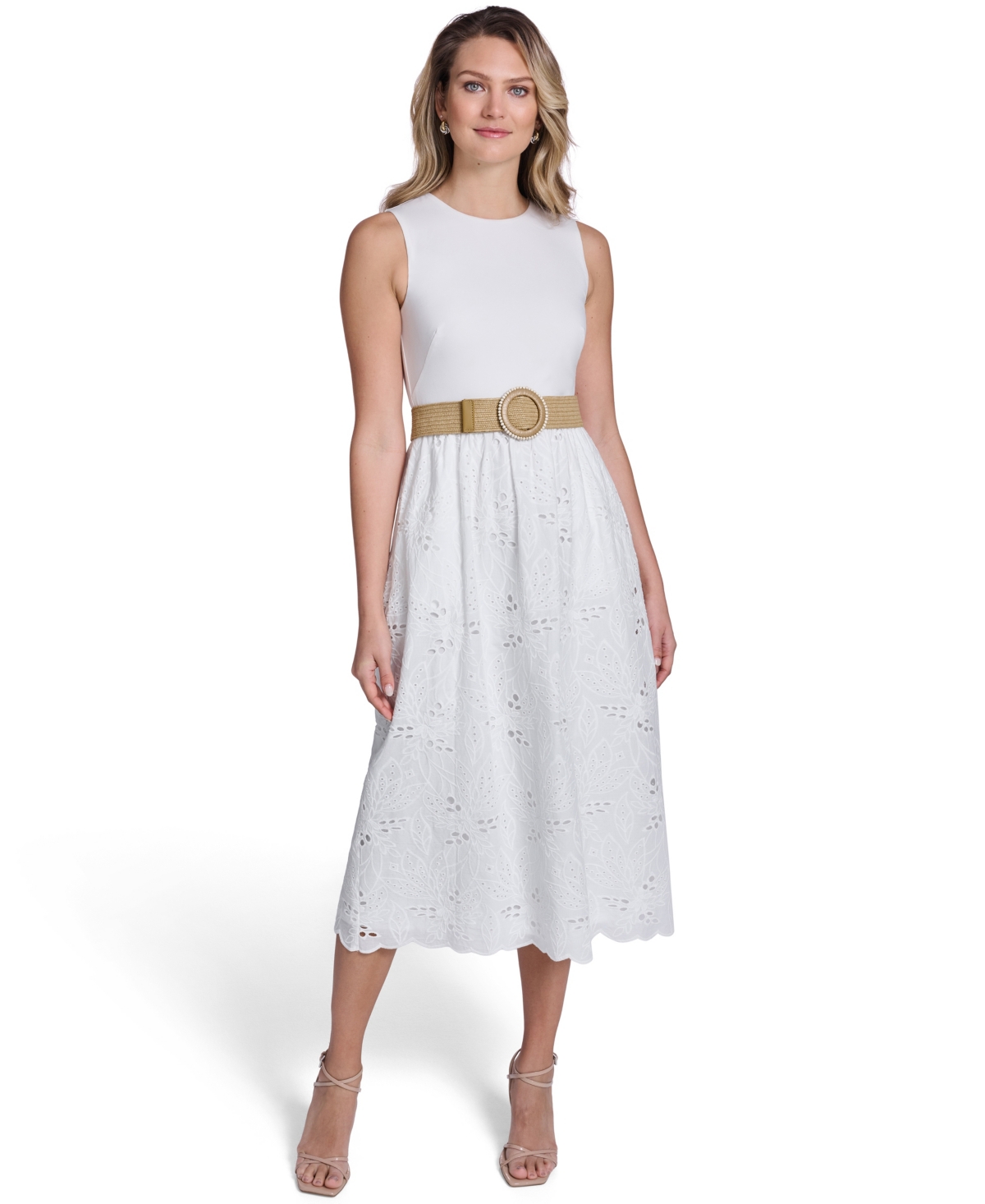 Jessica Howard Women’s Crewneck Sleeveless Midi Dress – WHT