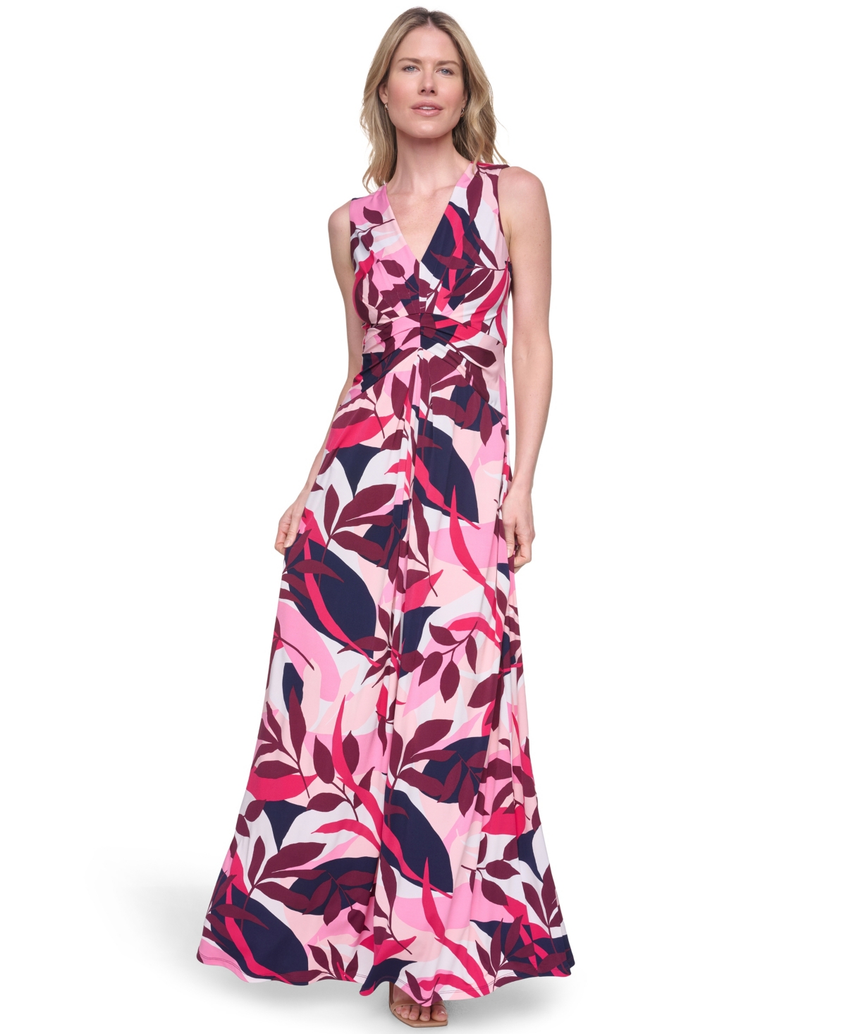 Jessica Howard Women’s Sleeveless Tuck Front Maxi Dress – Plum