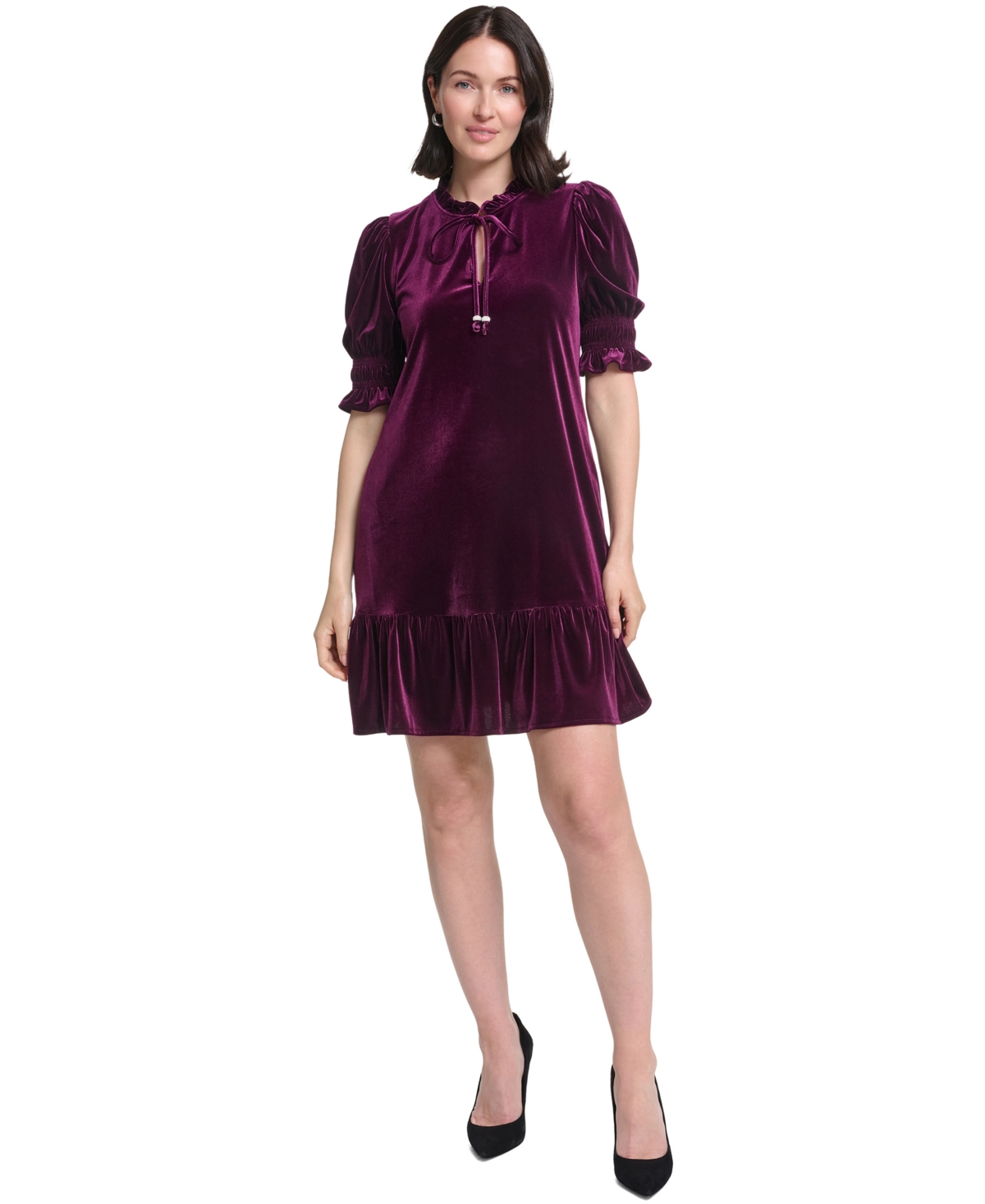 Jessica Howard Women’s Tie-Neck Velvet Dress – Plum