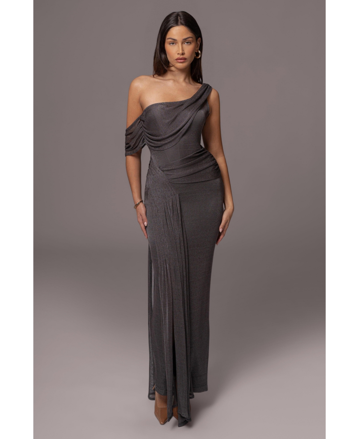Jluxlabel Women’s Draped Metallic Maxi Dress – Gray Jluxlabel Women’s Draped Metallic Maxi Dress – Gray