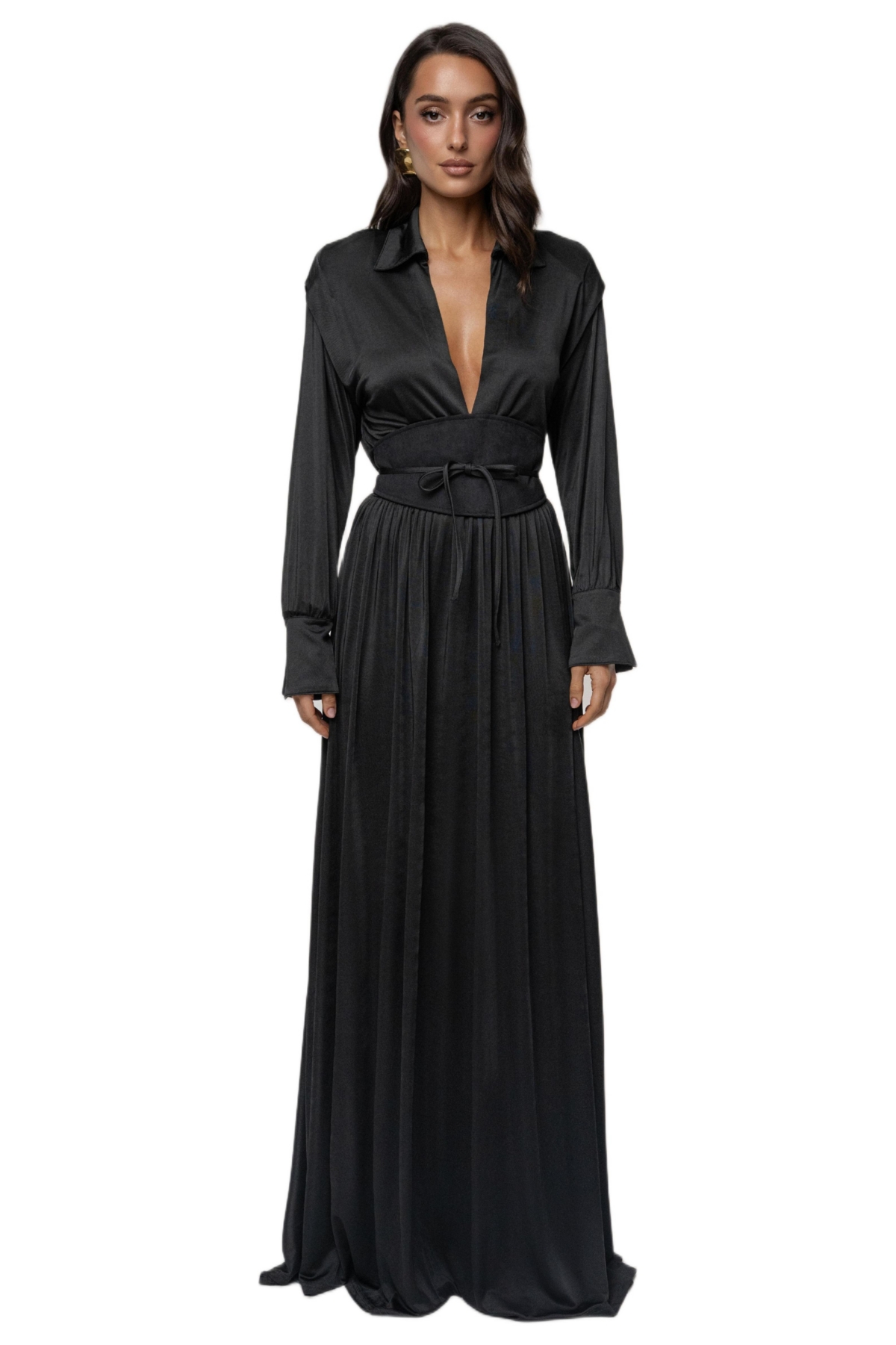 Jluxlabel Women’s High Line Collar Maxi Dress – Black