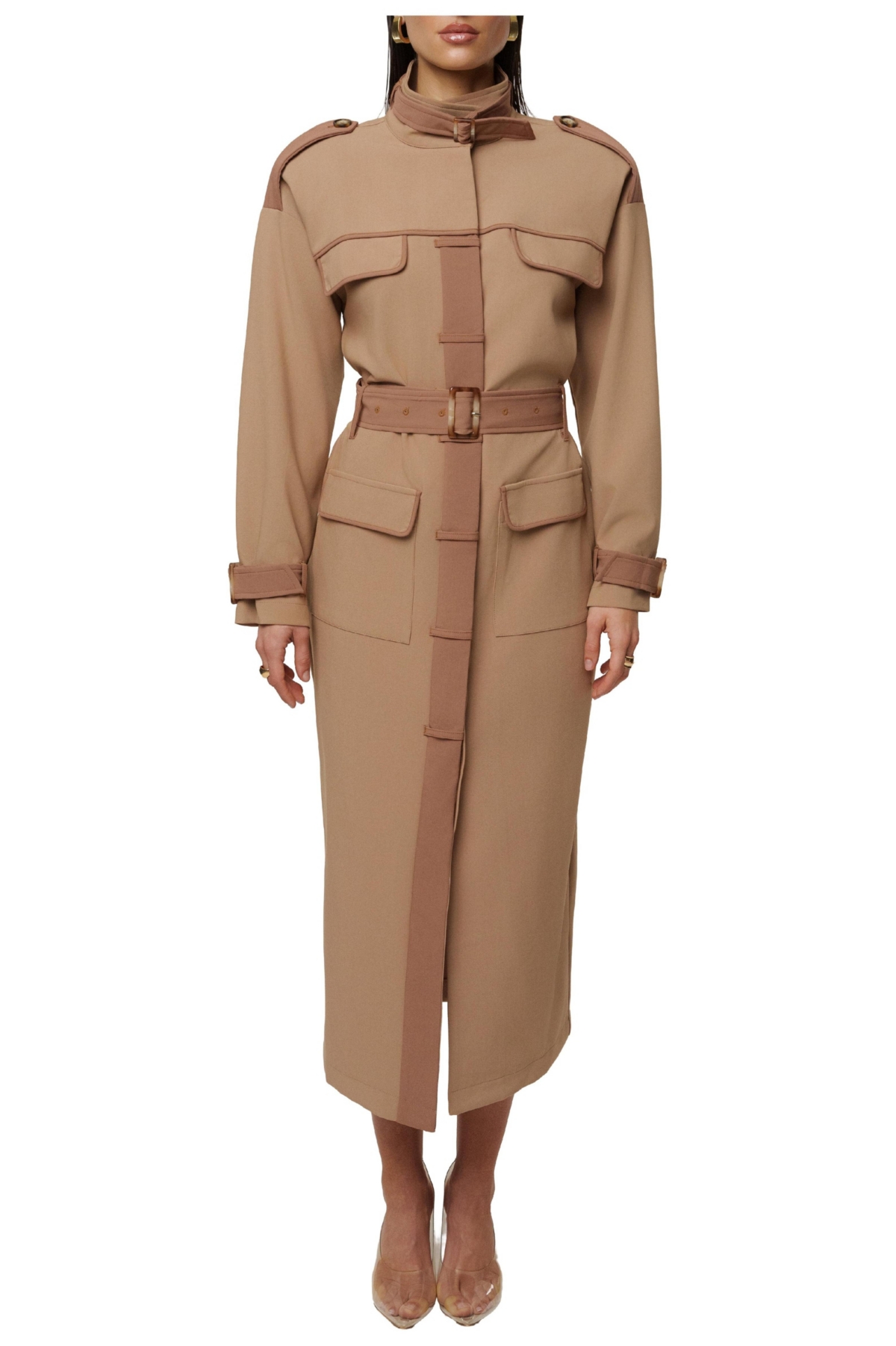 Jluxlabel Women’s Icon Belted Midi Dress – Beige