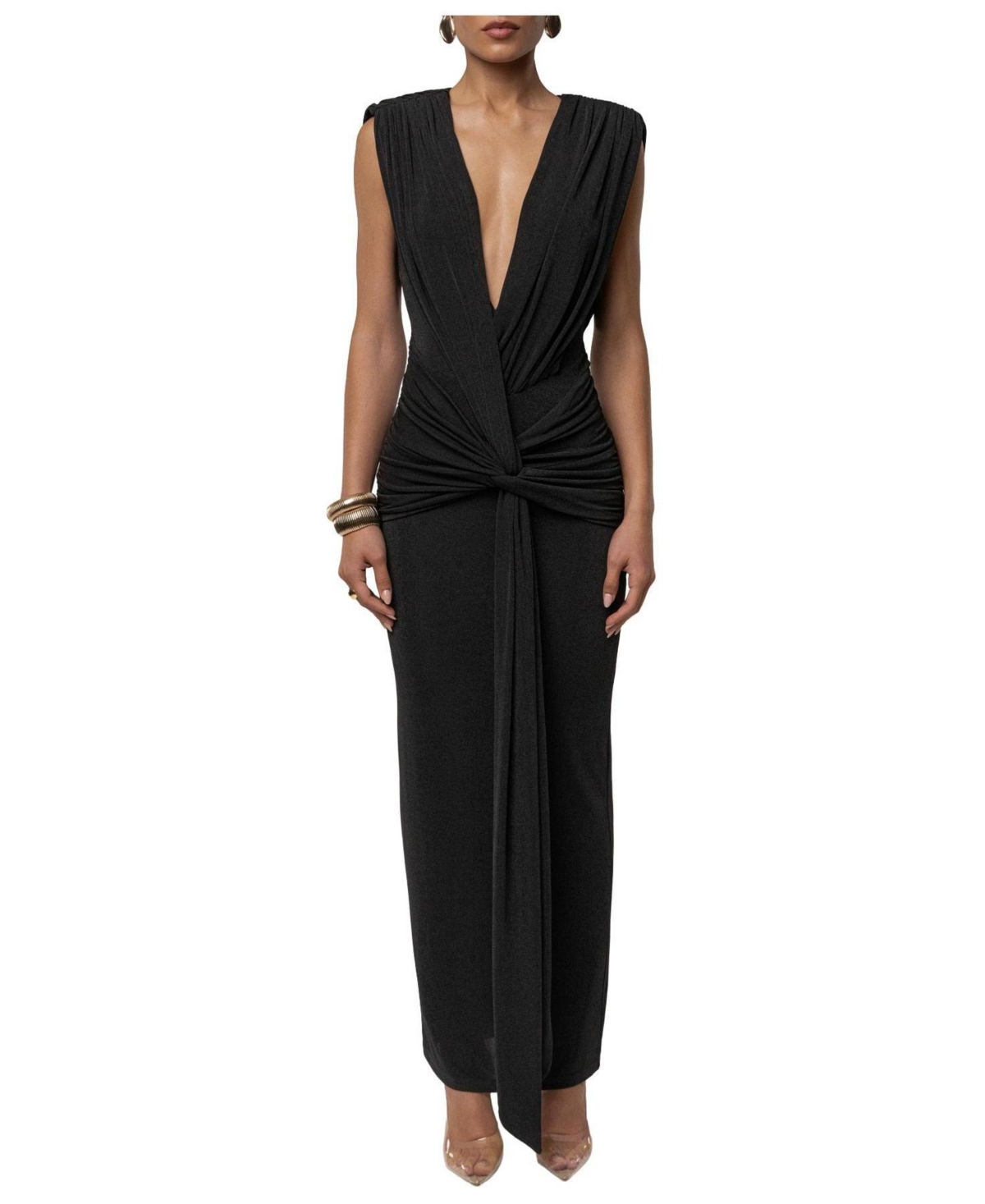 Jluxlabel Women’s Palma Plunge V-Neck Ruched Sleeveless Maxi Dress – Black Jluxlabel Women’s Palma Plunge V-Neck Ruched Sleeveless Maxi Dress – Black
