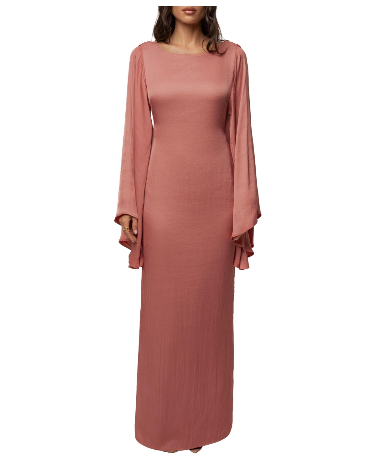 Jluxlabel Women’s Soft Current Bell-Sleeve Cutout-Back Maxi Dress – Peach Jluxlabel Women’s Soft Current Bell-Sleeve Cutout-Back Maxi Dress – Peach