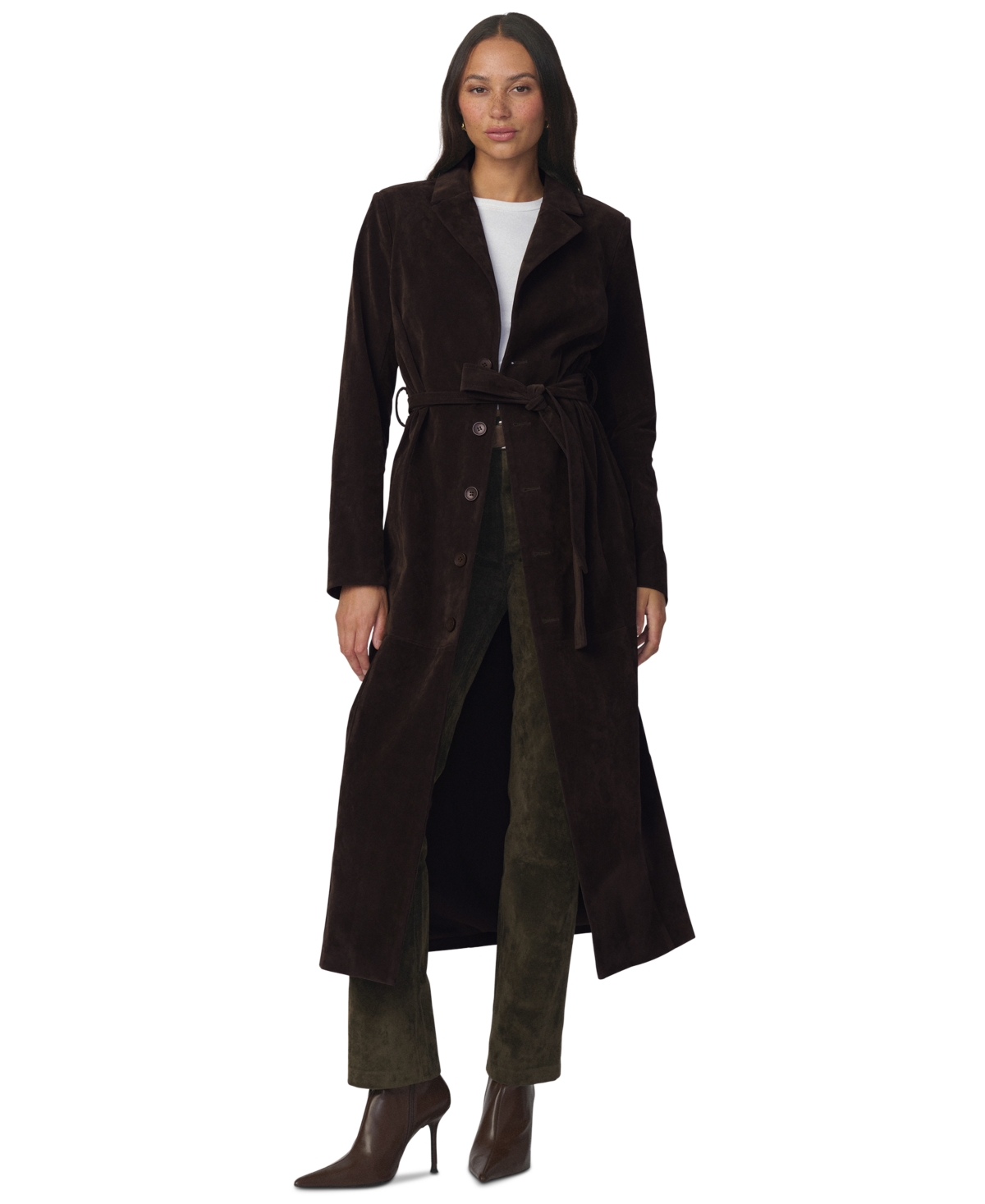 Joe’s Jeans Women’s Belted Collared Long Coat – Dark Chocolate