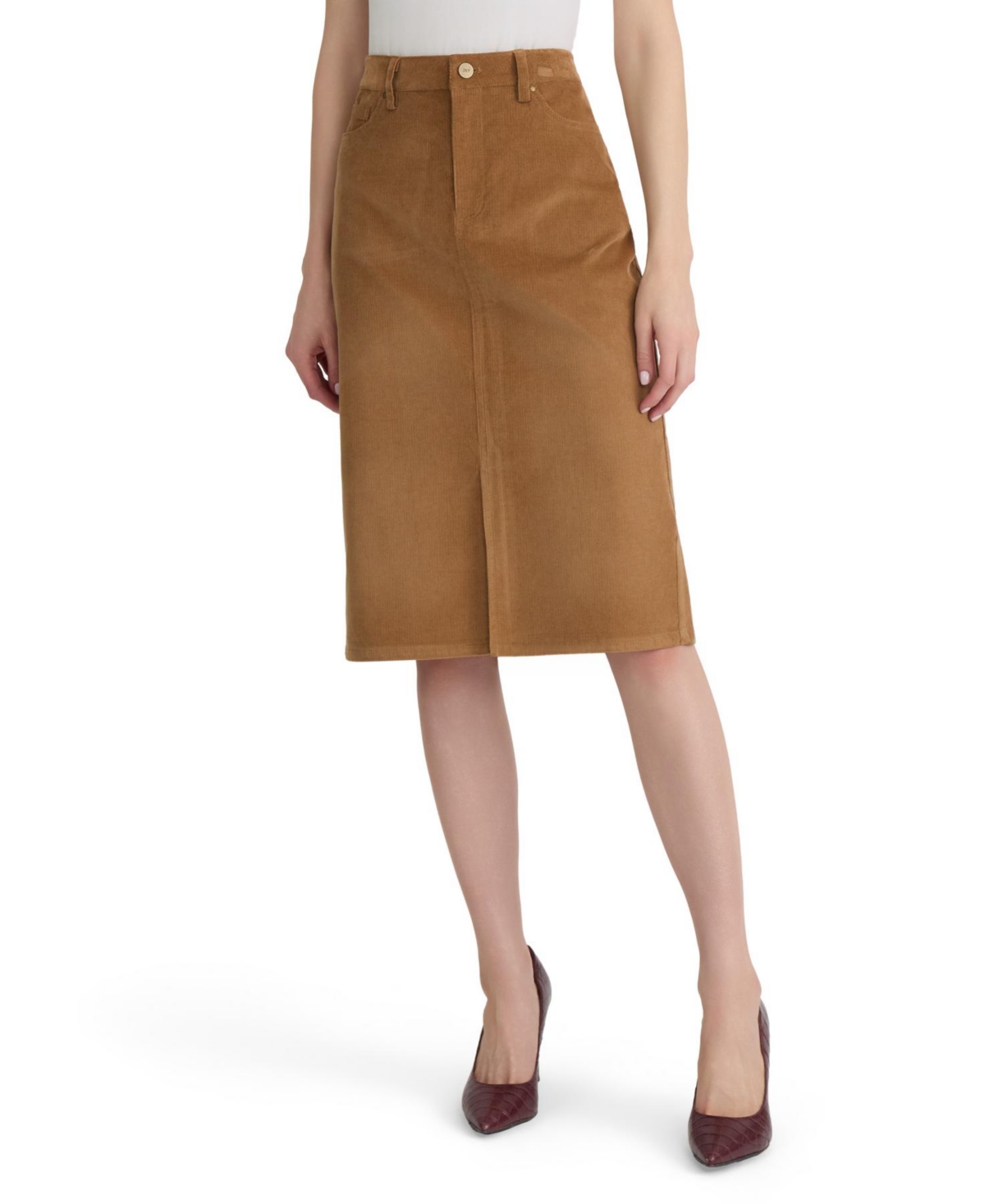 Jones New York Women’s Lexington High-Waisted Pencil Center-Front Slit Corduroy Midi Skirt – Caramel Jones New York Women’s Lexington High-Waisted Pencil Center-Front Slit Corduroy Midi Skirt – Caramel