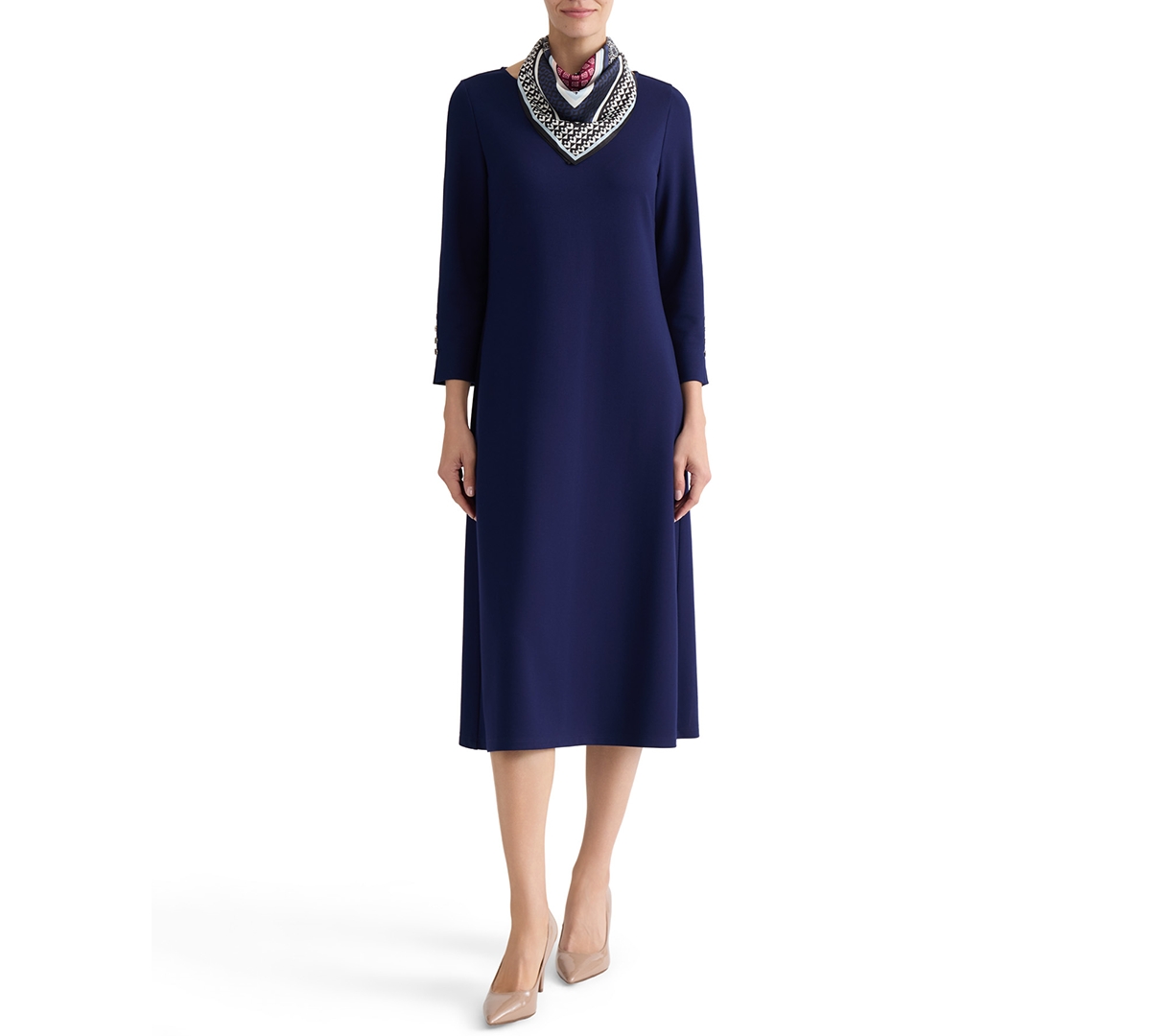 Jones New York Women’s Serenity Printed Midi Dress – Pacific Navy