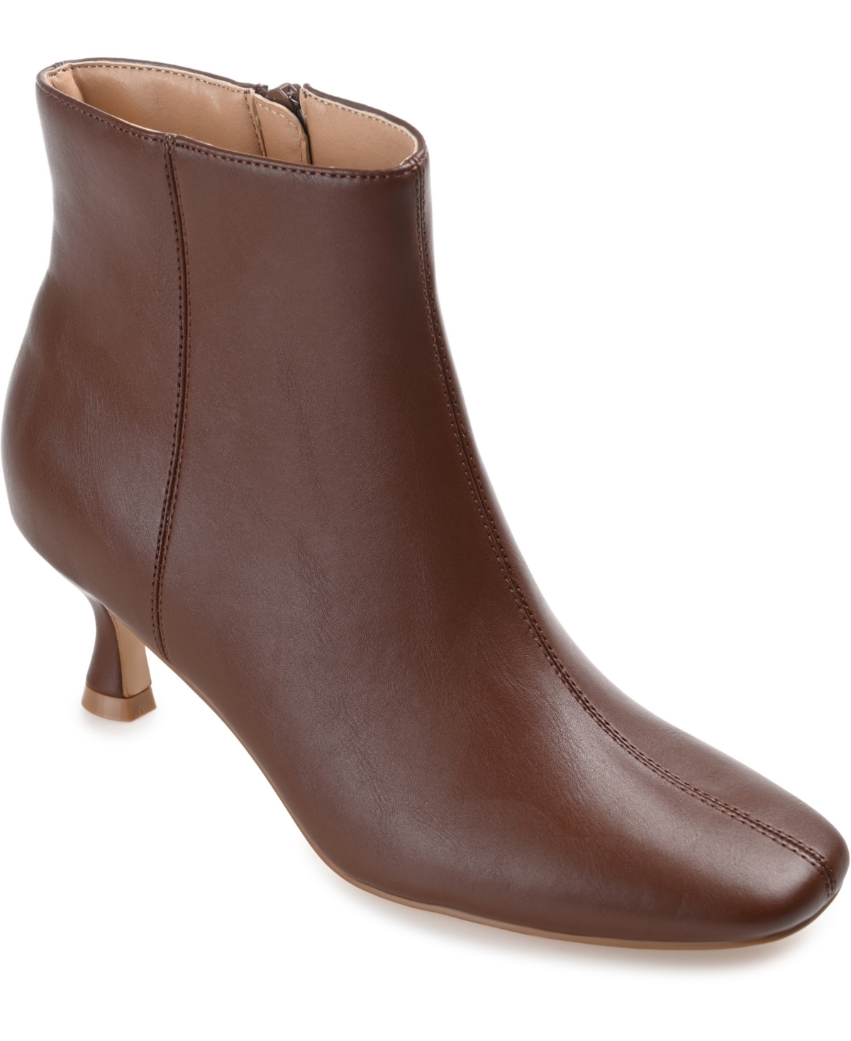 Journee Collection Women’s Kelssa Square Toe Kitten Heel Dress Booties – Brown