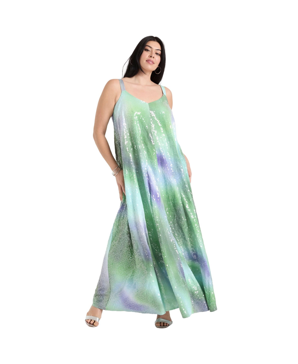 June + Vie Women’s June + Vie Sequin Swing Maxi Dress – Cool multi mist