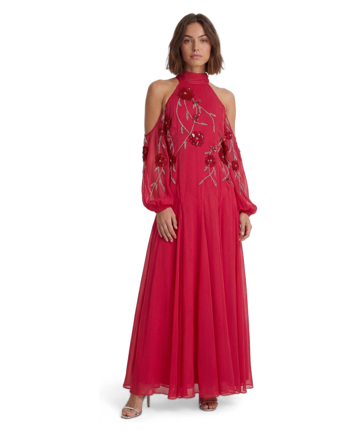 Karen Millen Women’s 3D Floral Maxi Dress – Hot pink Karen Millen Women’s 3D Floral Maxi Dress – Hot pink