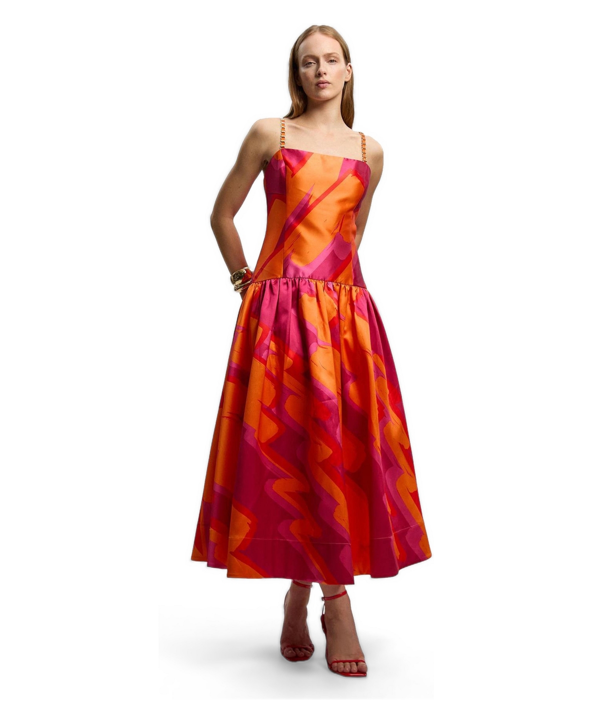 Karen Millen Women’s Abstract Strappy Maxi Dress – Orange Karen Millen Women’s Abstract Strappy Maxi Dress – Orange