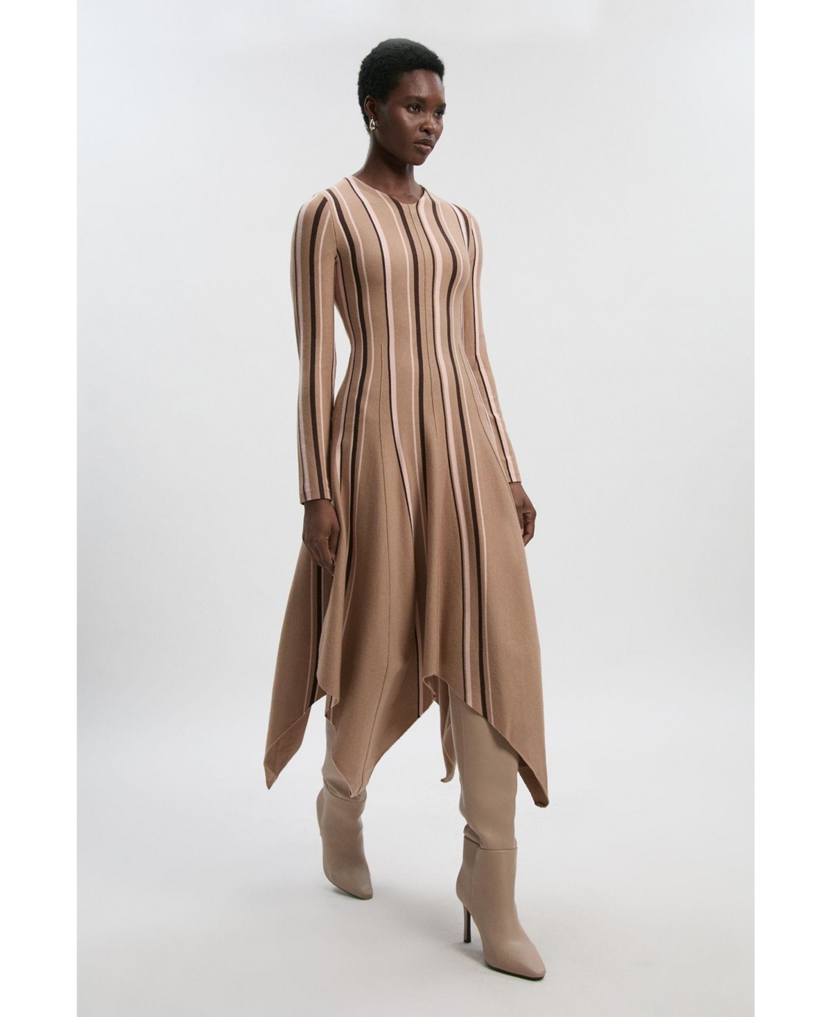 Karen Millen Women’s Asymmetric Hem Knit Midi Dress – Camel Karen Millen Women’s Asymmetric Hem Knit Midi Dress – Camel