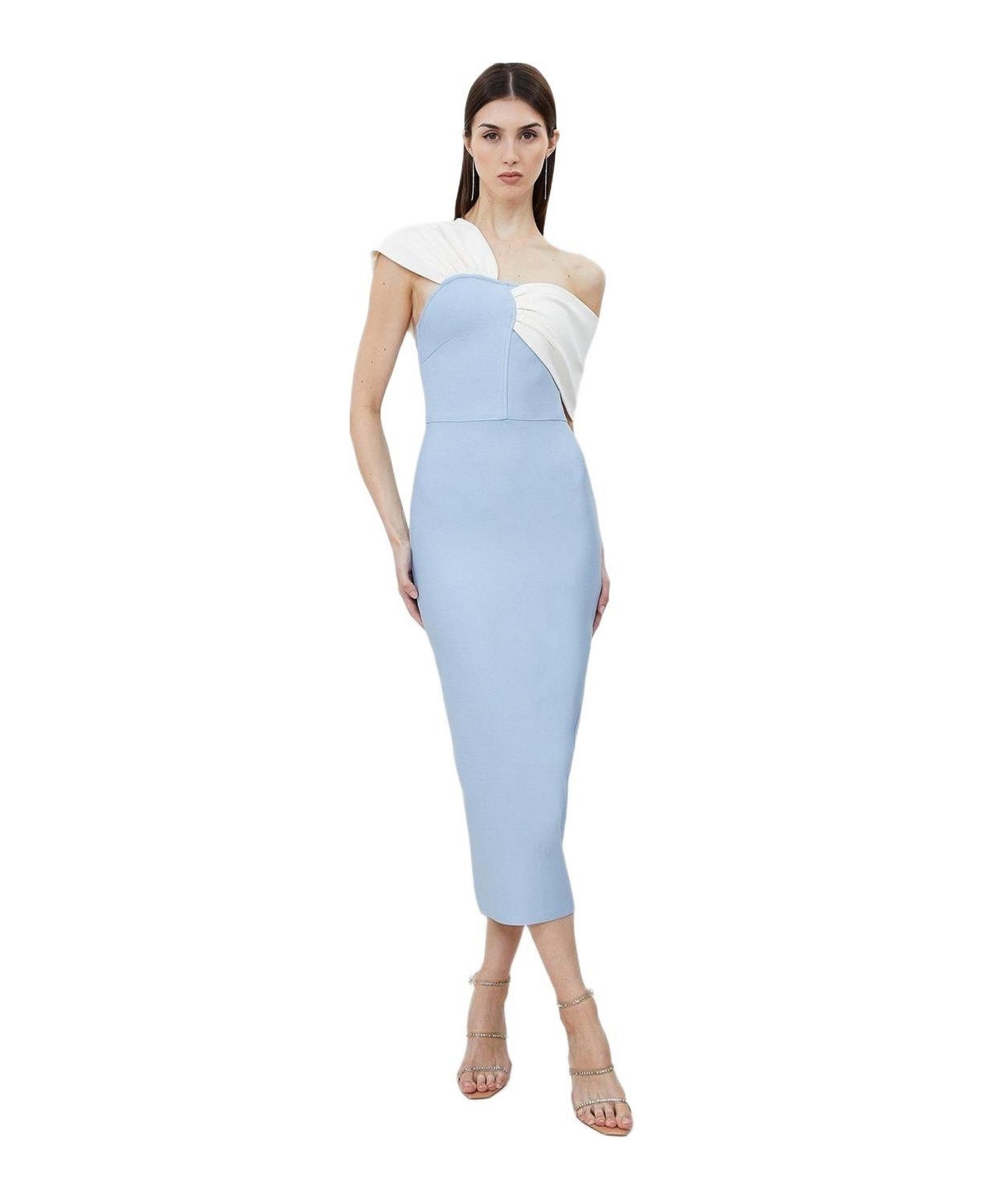 Karen Millen Women’s Asymmetric Strap Knit Midi Dress – Light blue Karen Millen Women’s Asymmetric Strap Knit Midi Dress – Light blue