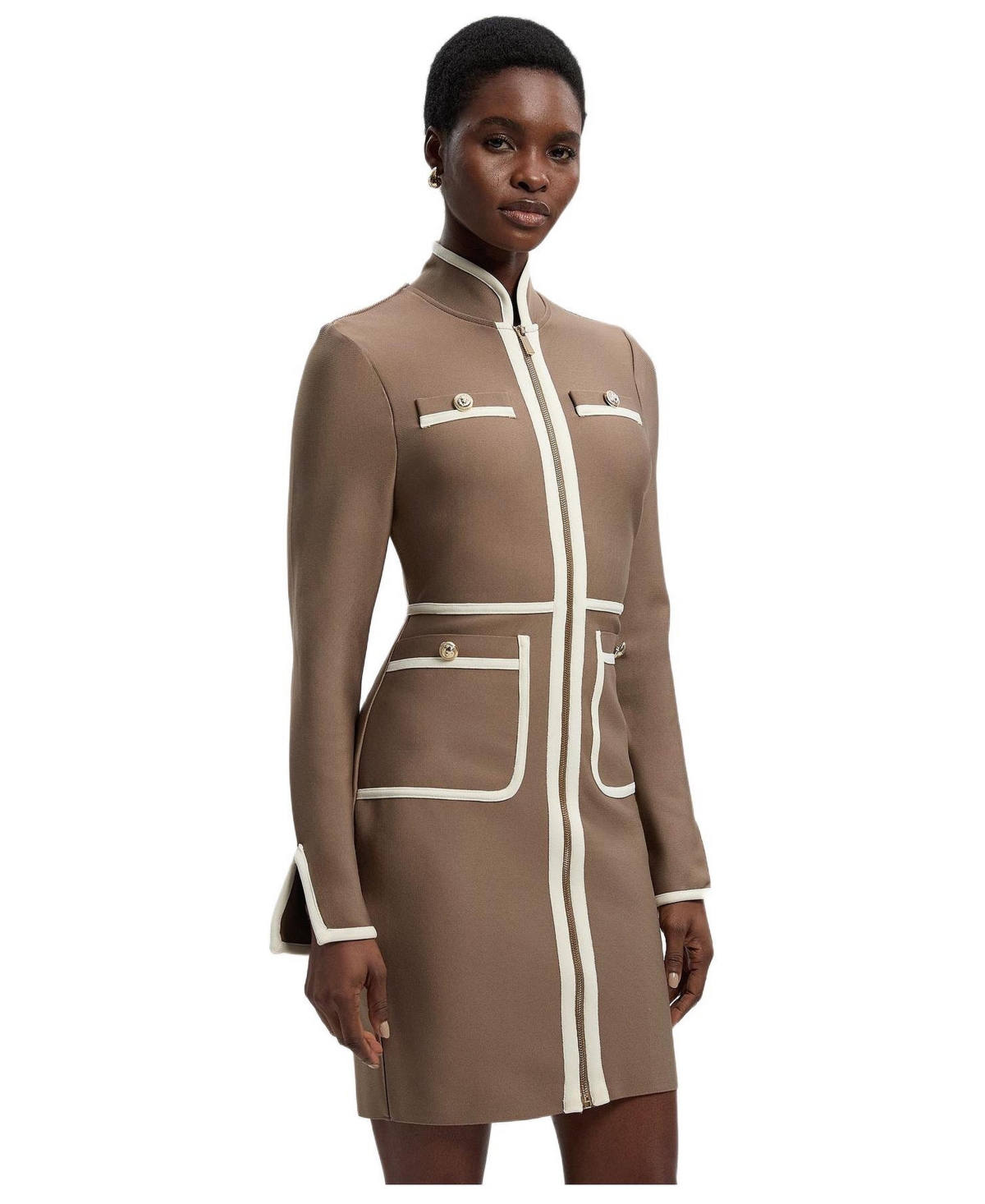 Karen Millen Women’s Bandage Military Piping Mini Dress – Taupe Karen Millen Women’s Bandage Military Piping Mini Dress – Taupe