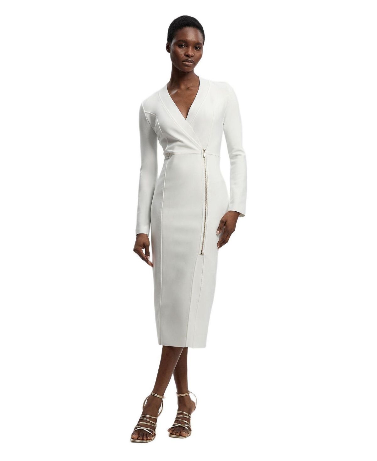 Karen Millen Women’s Bandage Zip Detail Midi Dress – Ivory Karen Millen Women’s Bandage Zip Detail Midi Dress – Ivory
