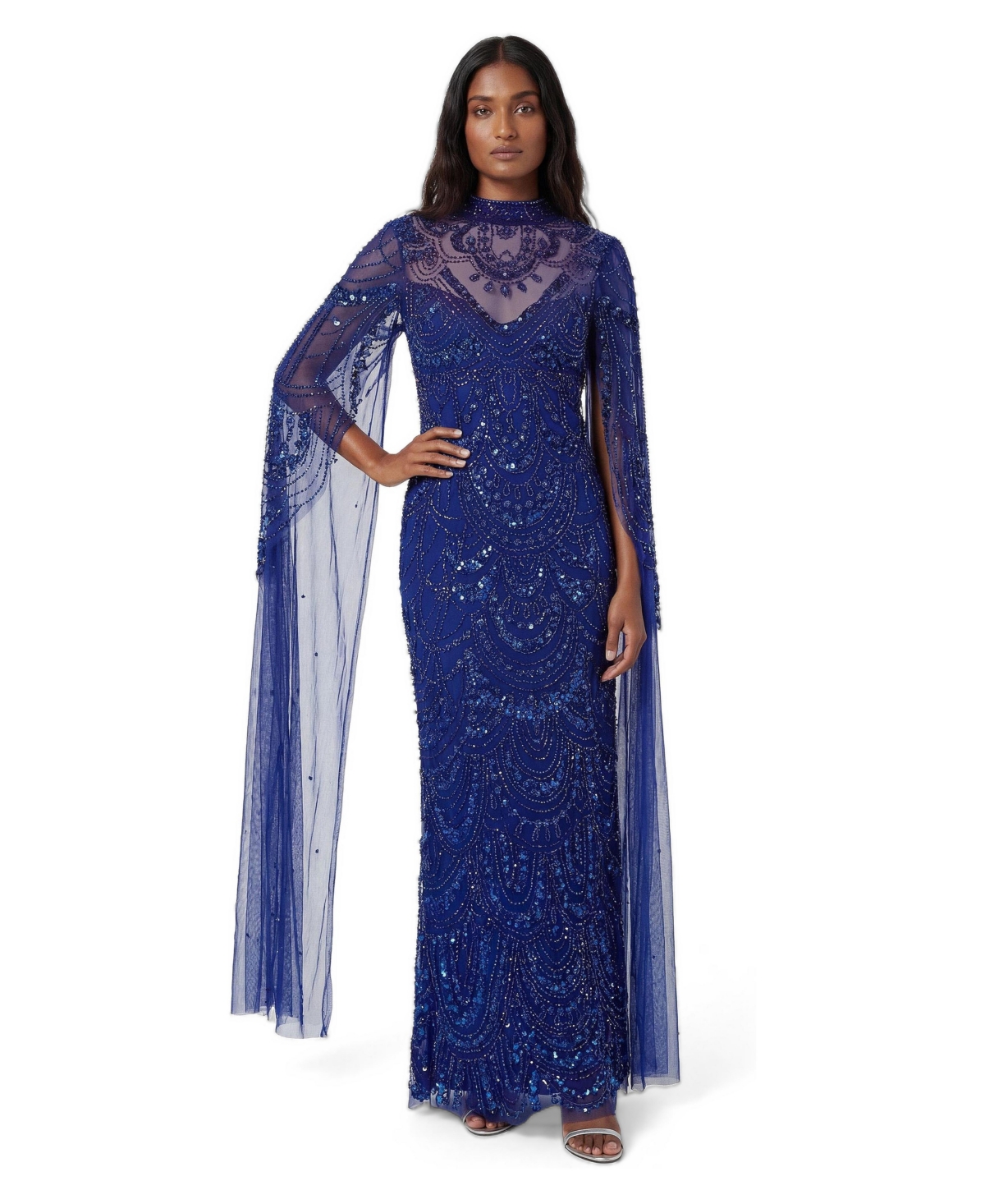 Karen Millen Women’s Beaded Midaxi Cape Dress – Cobalt