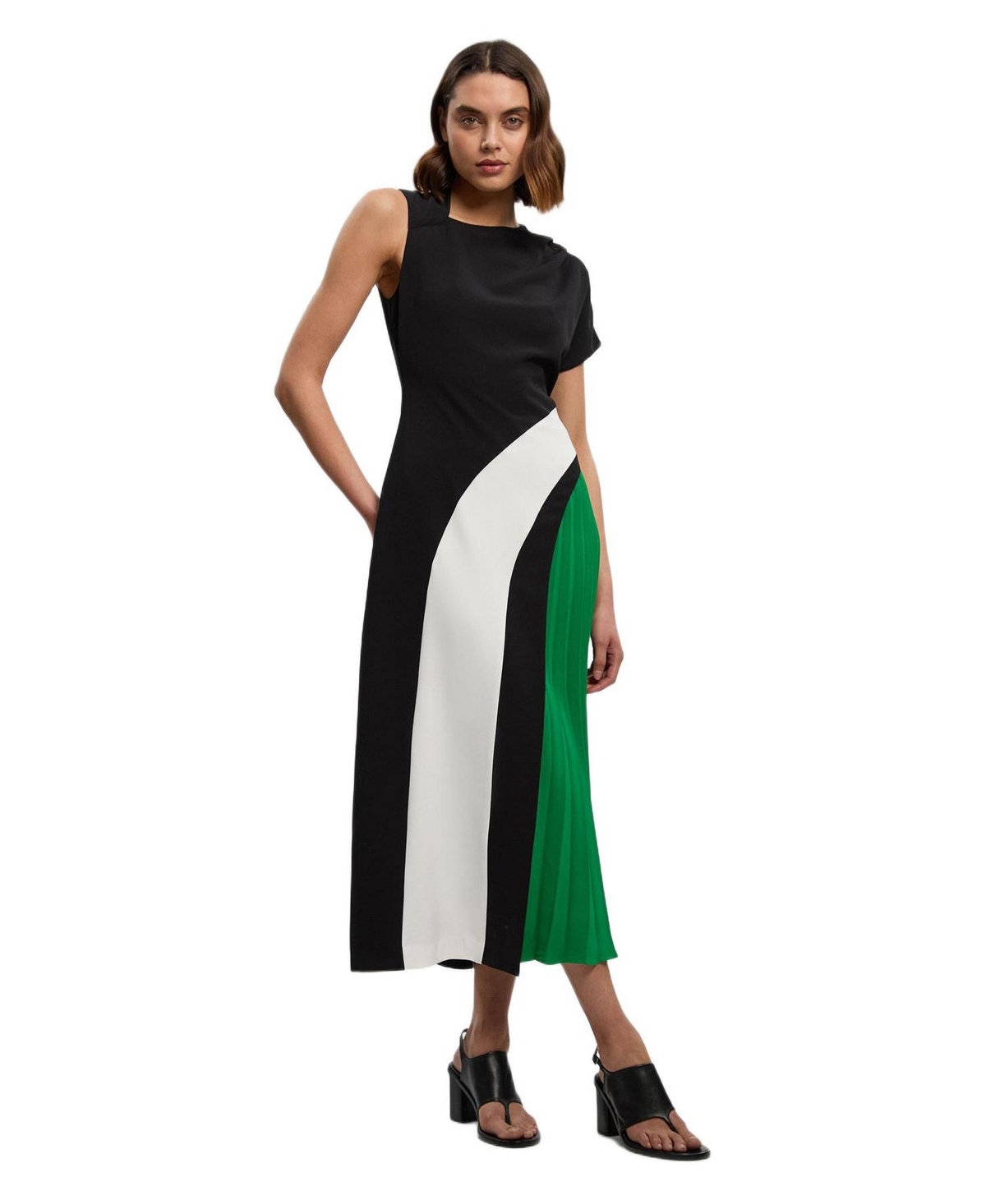 Karen Millen Women’s Block Pleated Midi Dress – Mono Karen Millen Women’s Block Pleated Midi Dress – Mono