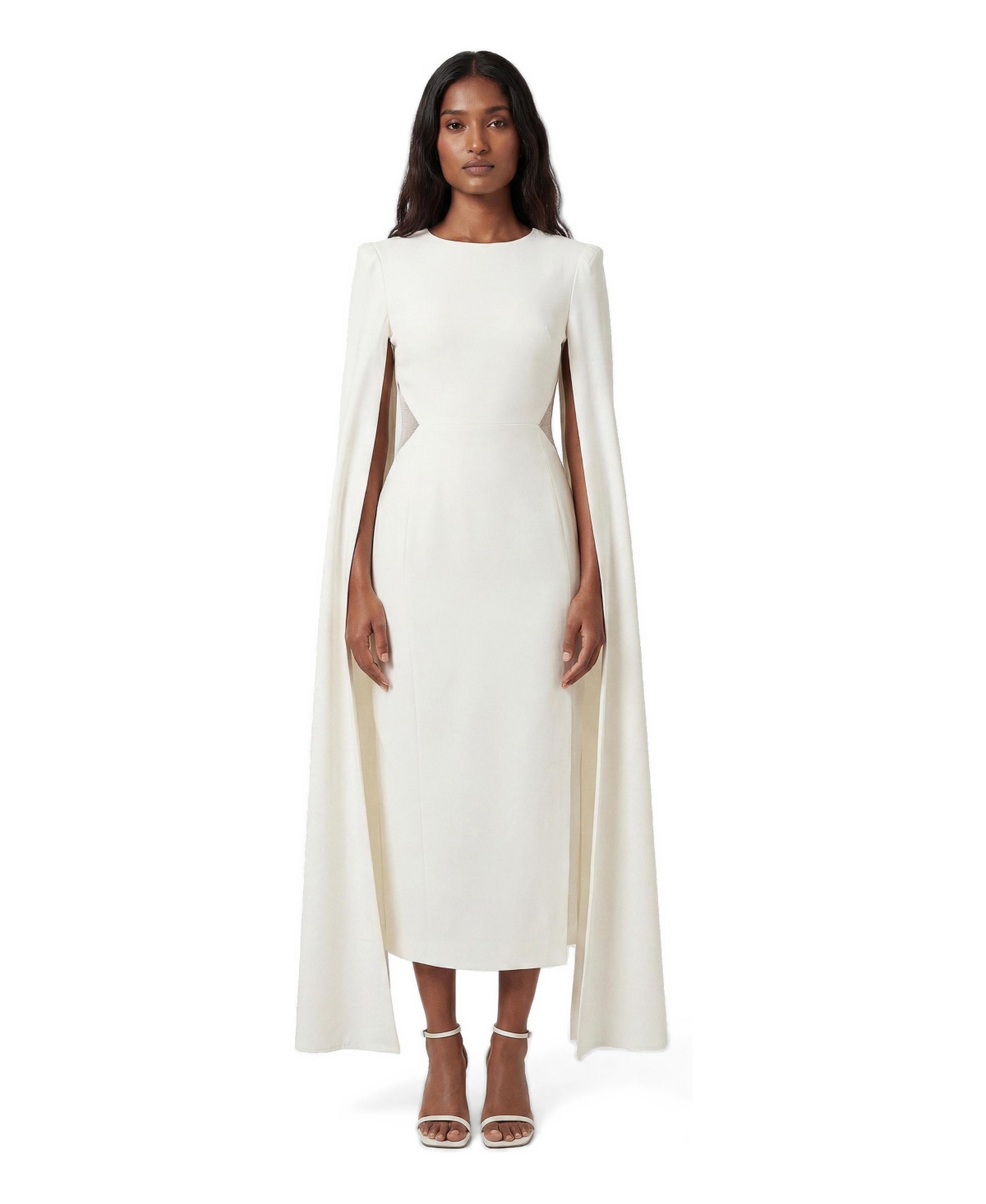 Karen Millen Women’s Cape Mesh Midi Dress – Ivory