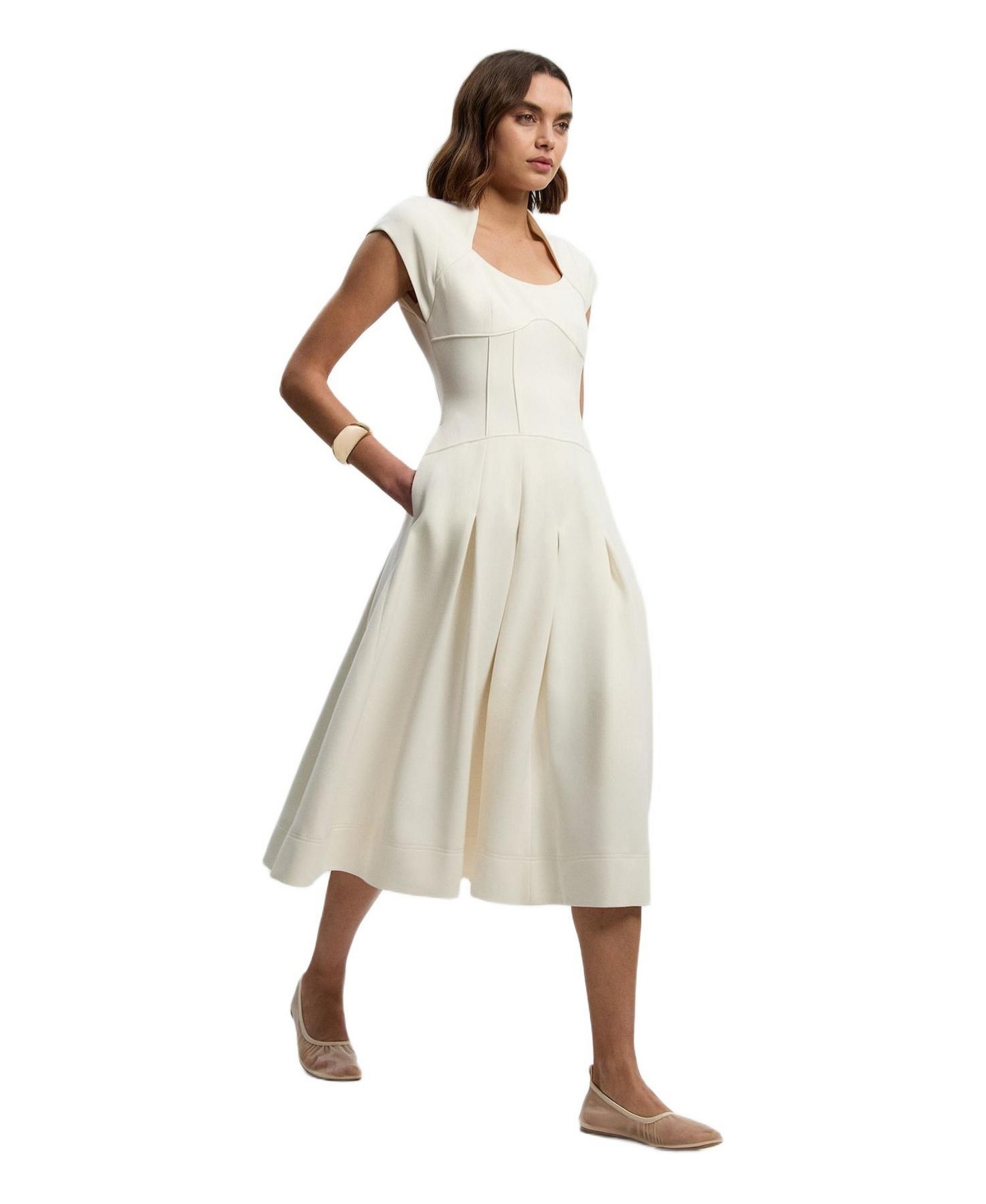 Karen Millen Women’s Compact Stretch Dropped Waist Midi Dress – Ivory Karen Millen Women’s Compact Stretch Dropped Waist Midi Dress – Ivory