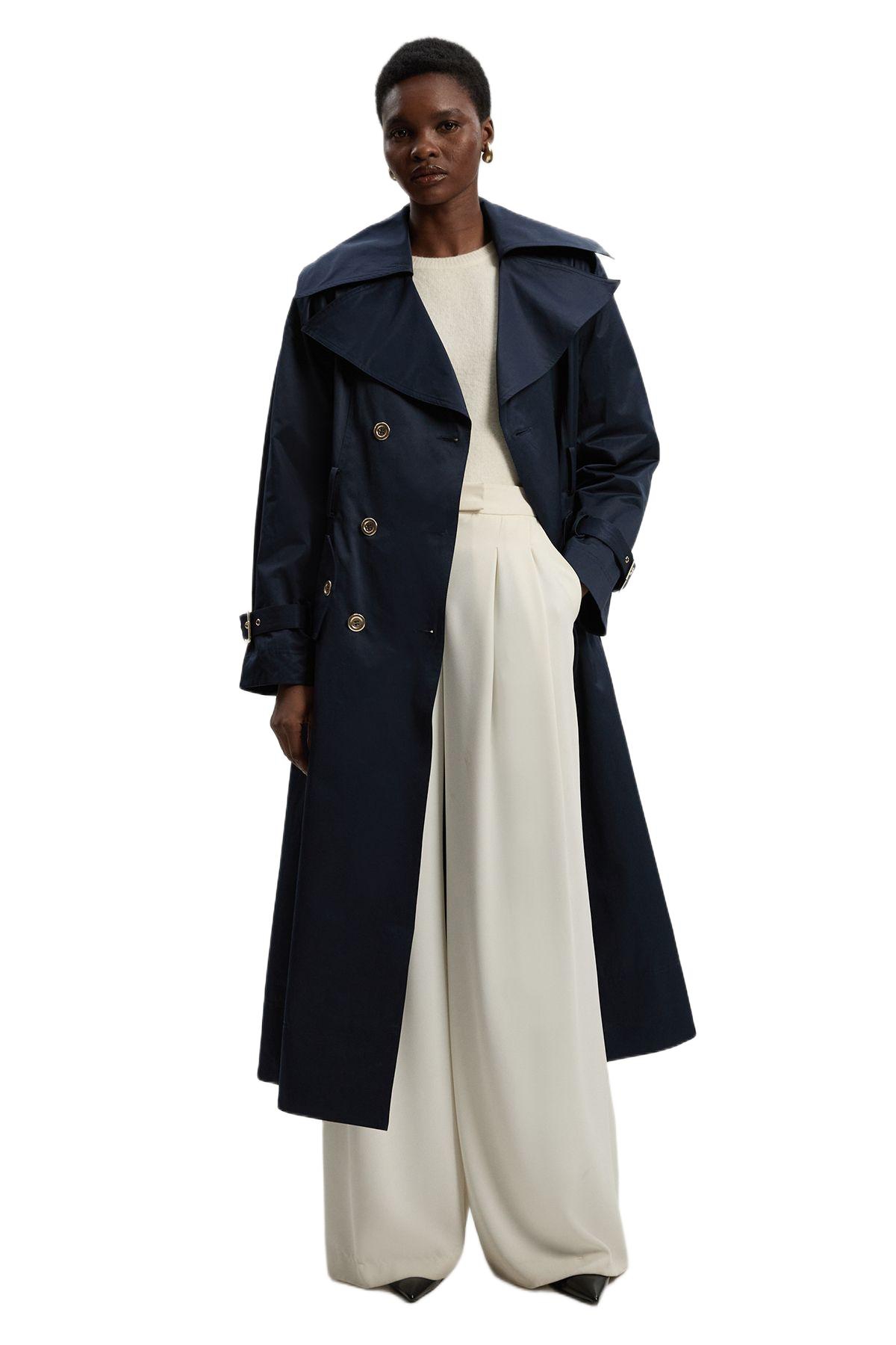 Karen Millen Women’s Cotton Sheen Belted Classic Trench Coat – Navy Karen Millen Women’s Cotton Sheen Belted Classic Trench Coat – Navy
