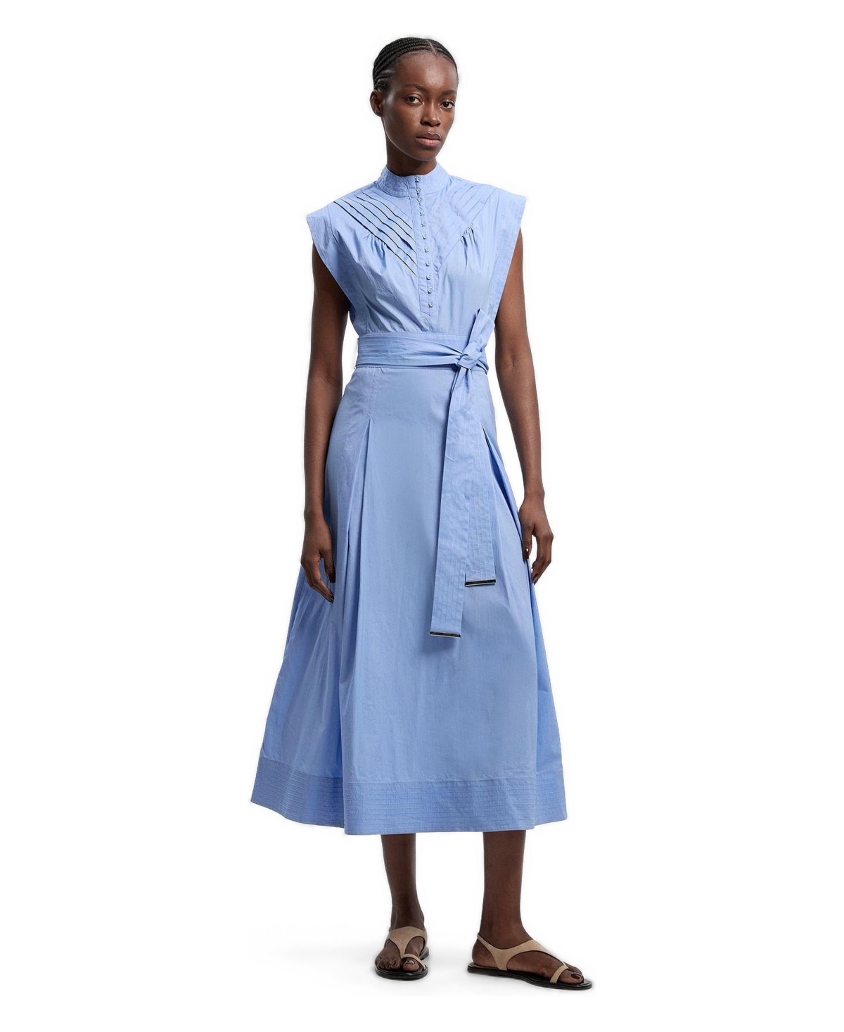 Karen Millen Women’s Cotton Tie Waist Midi Dress – Blue Karen Millen Women’s Cotton Tie Waist Midi Dress – Blue
