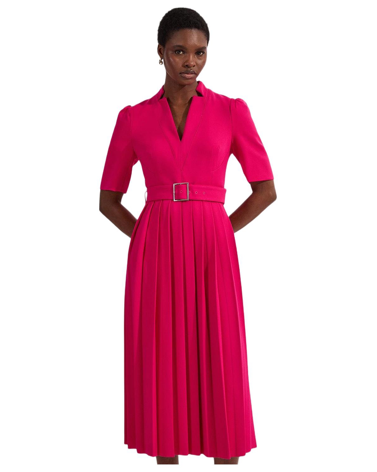 Karen Millen Women’s Crepe Forever Pleat Midi Dress – Magenta Karen Millen Women’s Crepe Forever Pleat Midi Dress – Magenta