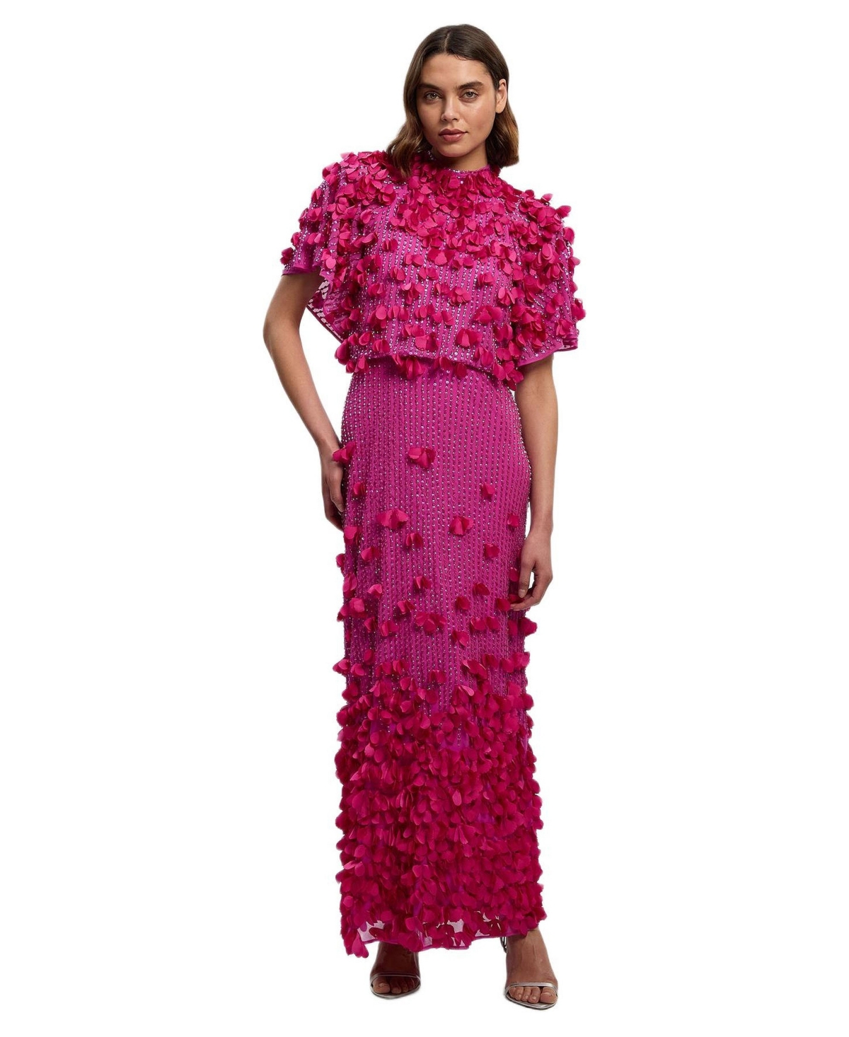 Karen Millen Women’s Crystal Applique Angel Sleeve Maxi Dress – Hot pink Karen Millen Women’s Crystal Applique Angel Sleeve Maxi Dress – Hot pink