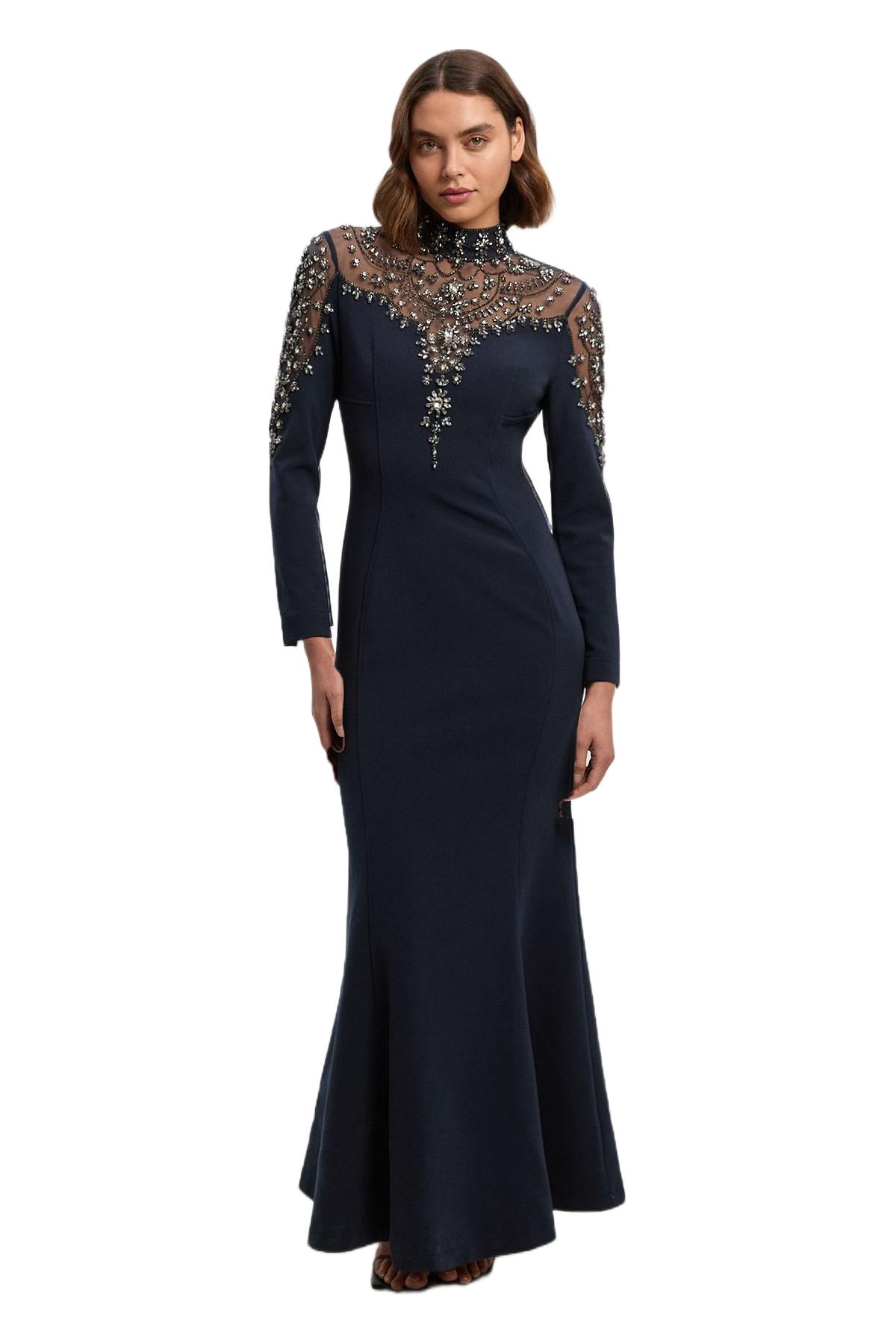 Karen Millen Women’s Crystal Embellished Maxi Dress – Midnight