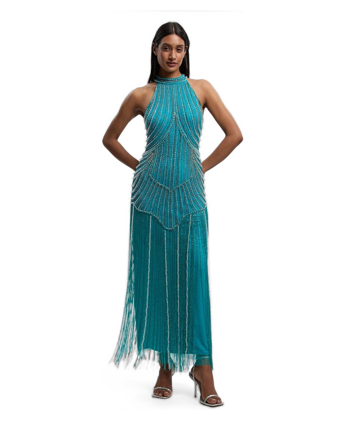 Karen Millen Women’s Crystal Fringe Maxi Dress – Blue