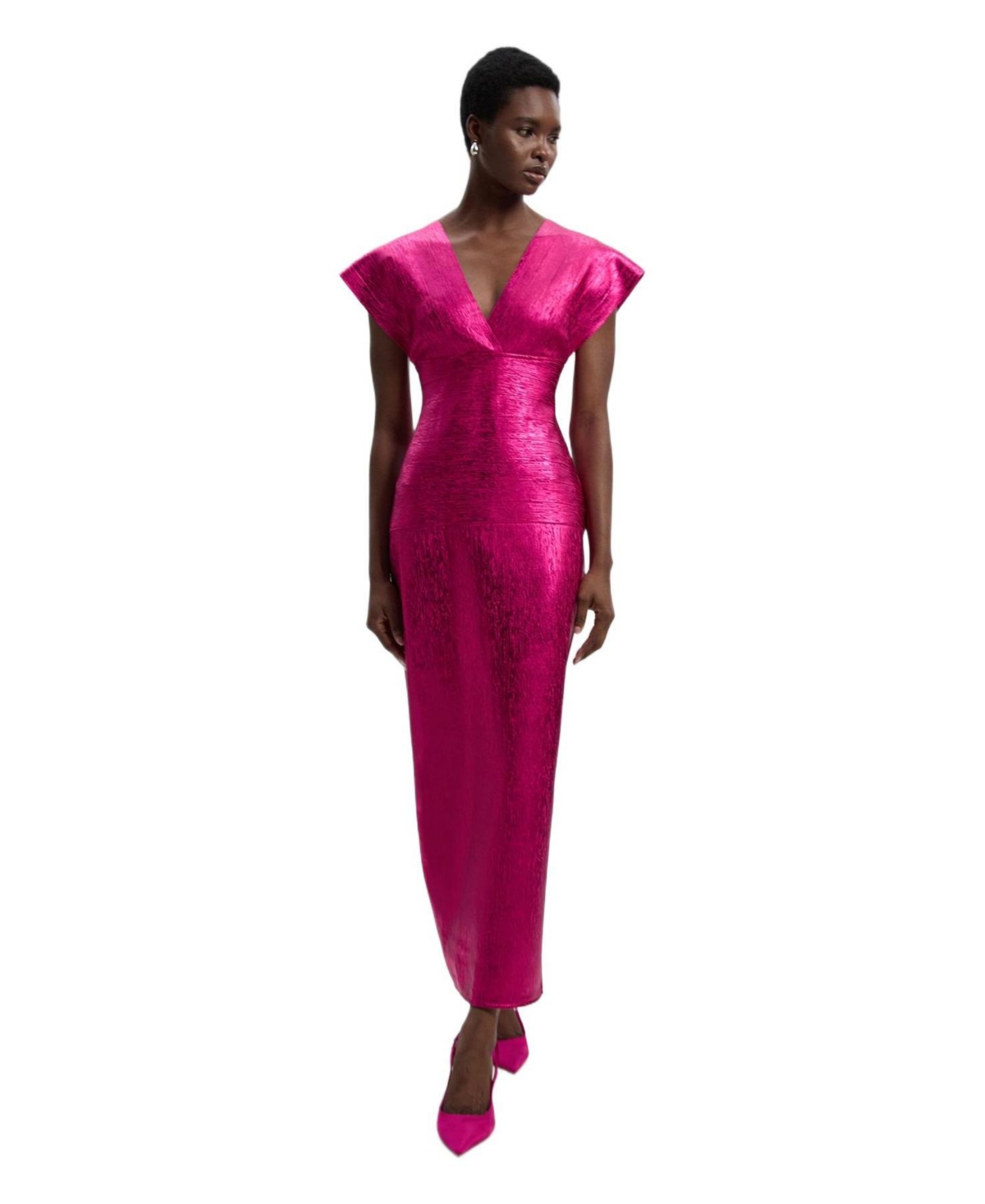 Karen Millen Women’s Deep V-Neck Angel Sleeve Maxi Dress – Hot pink Karen Millen Women’s Deep V-Neck Angel Sleeve Maxi Dress – Hot pink