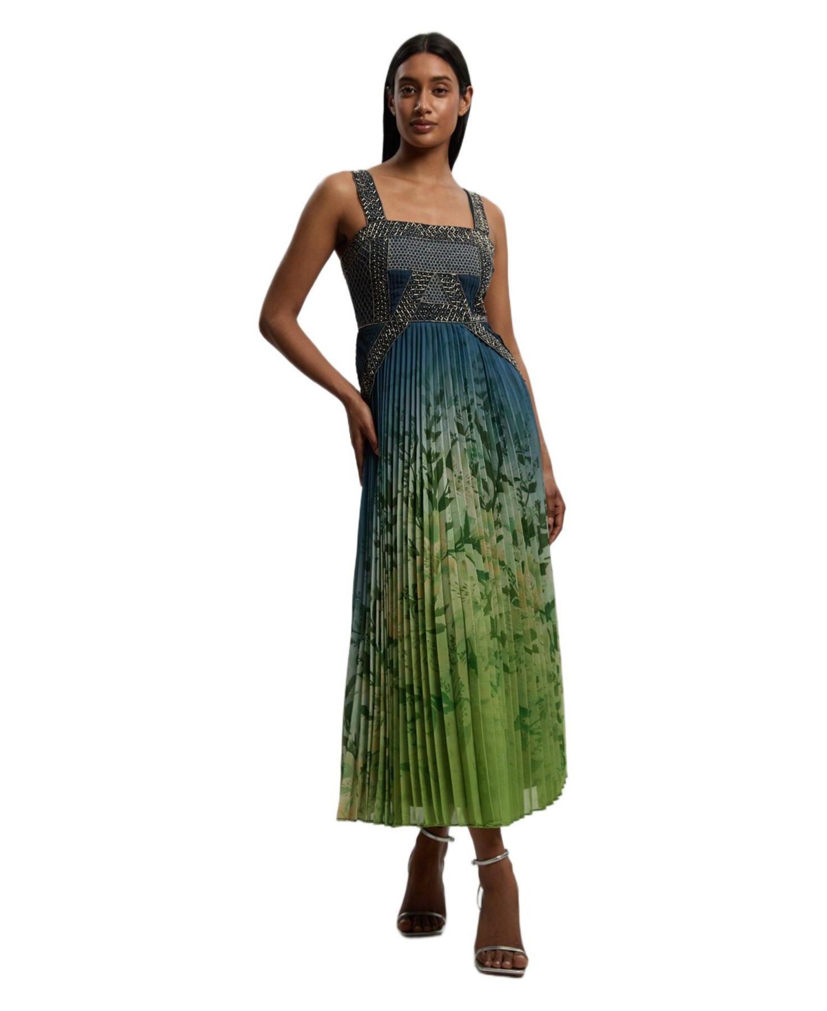 Karen Millen Women’s Embellished Pleated Maxi Dress – Navy Karen Millen Women’s Embellished Pleated Maxi Dress – Navy