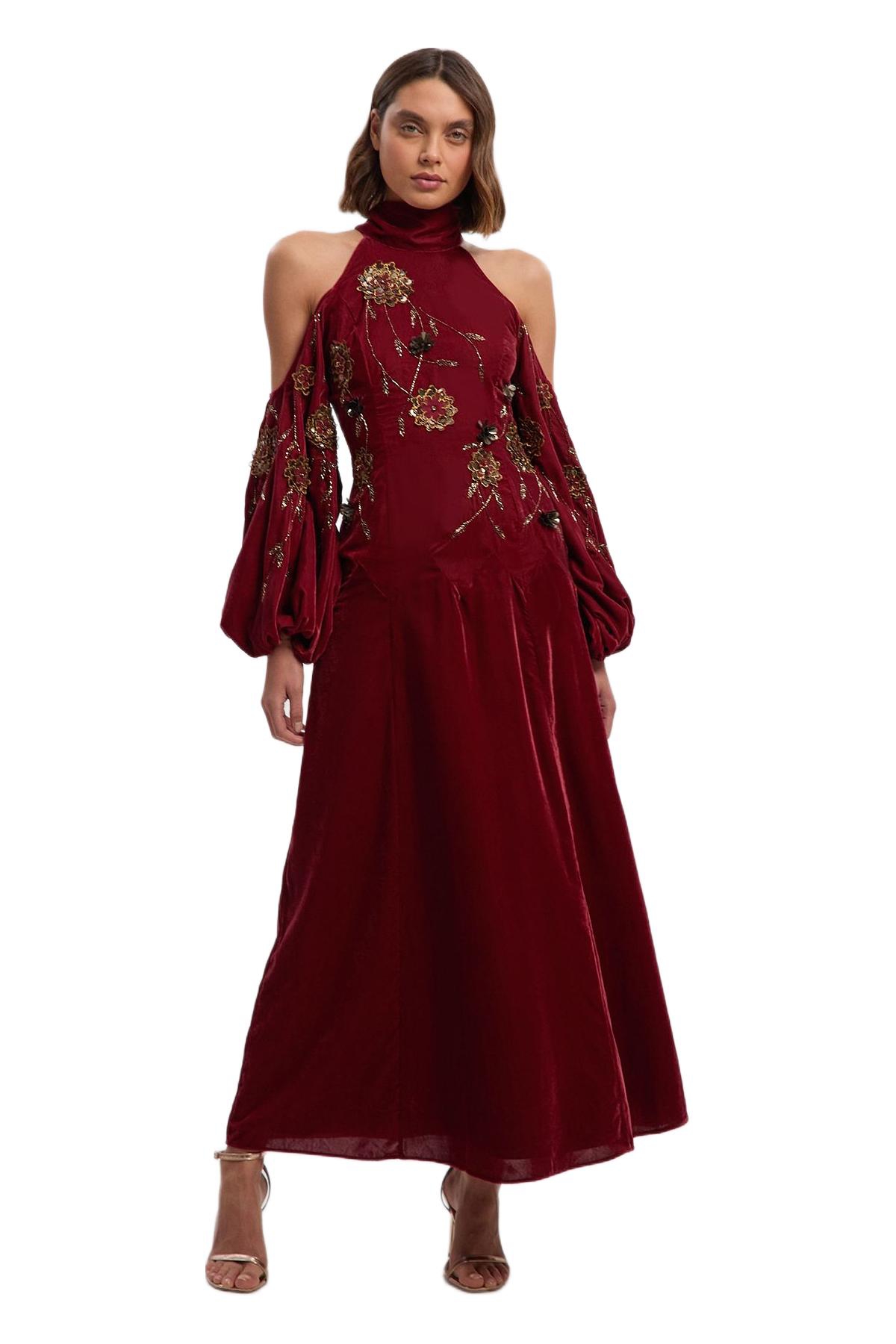 Karen Millen Women’s Embroidered High Neck Maxi Dress – Rust Karen Millen Women’s Embroidered High Neck Maxi Dress – Rust