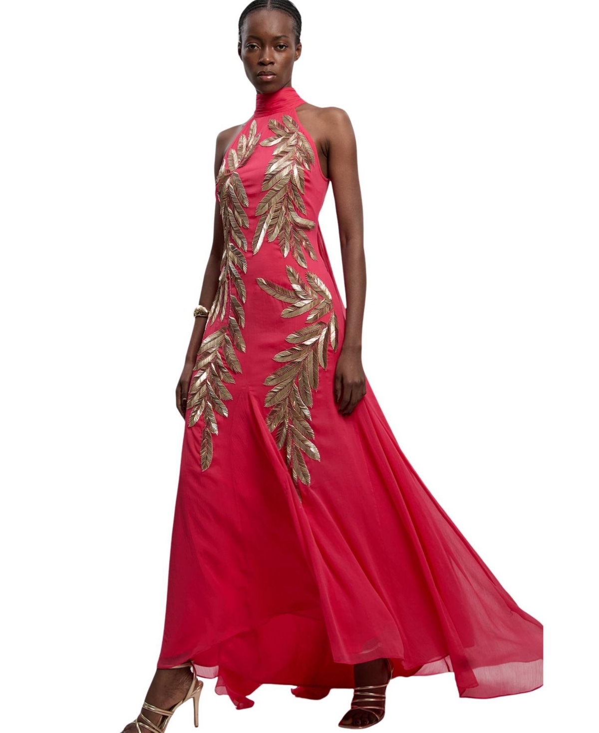 Karen Millen Women’s Halter Neck Embellished Maxi Dress – Pink Karen Millen Women’s Halter Neck Embellished Maxi Dress – Pink