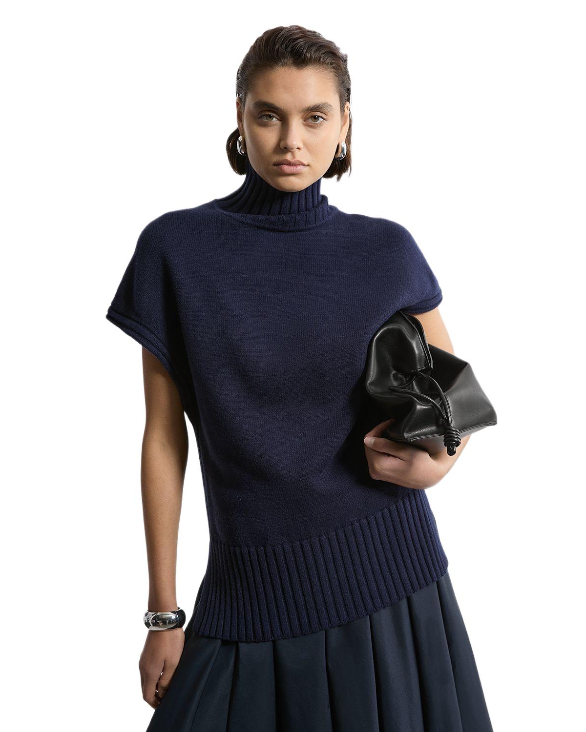Karen Millen Women’s High Neck Knitted Tunic Top – Navy