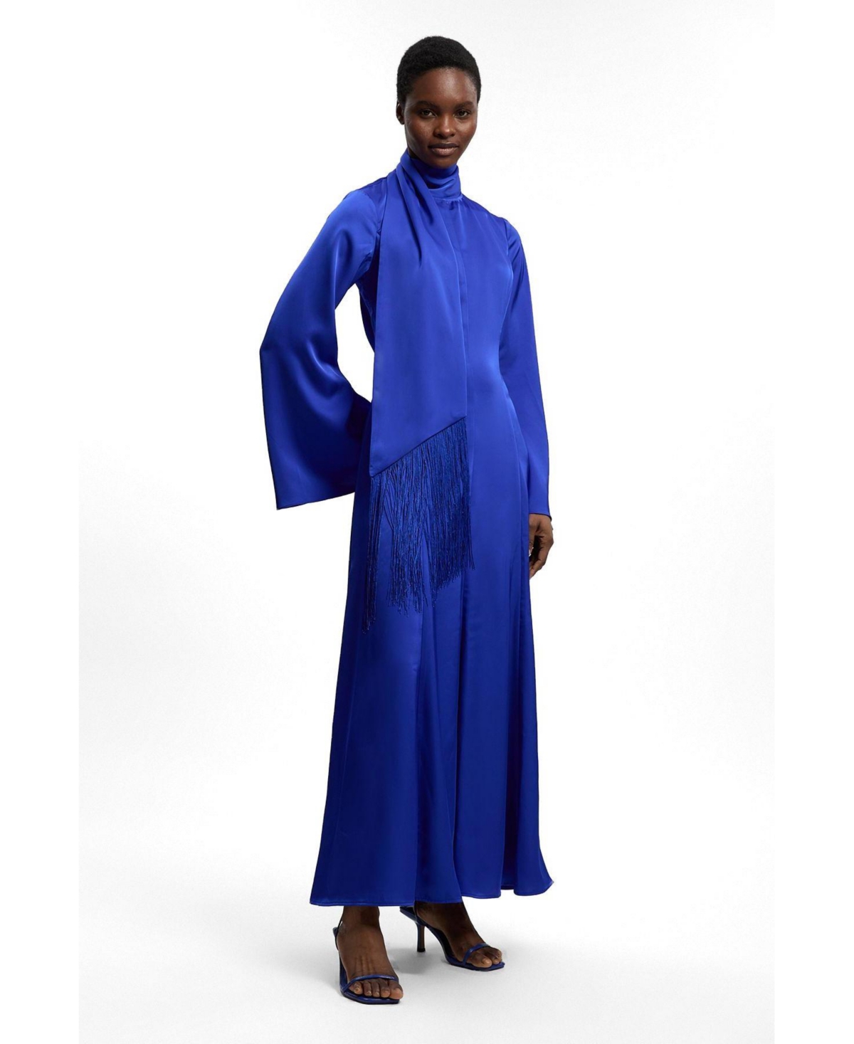 Karen Millen Women’s High Neck Long Sleeve Maxi Dress – Cobalt
