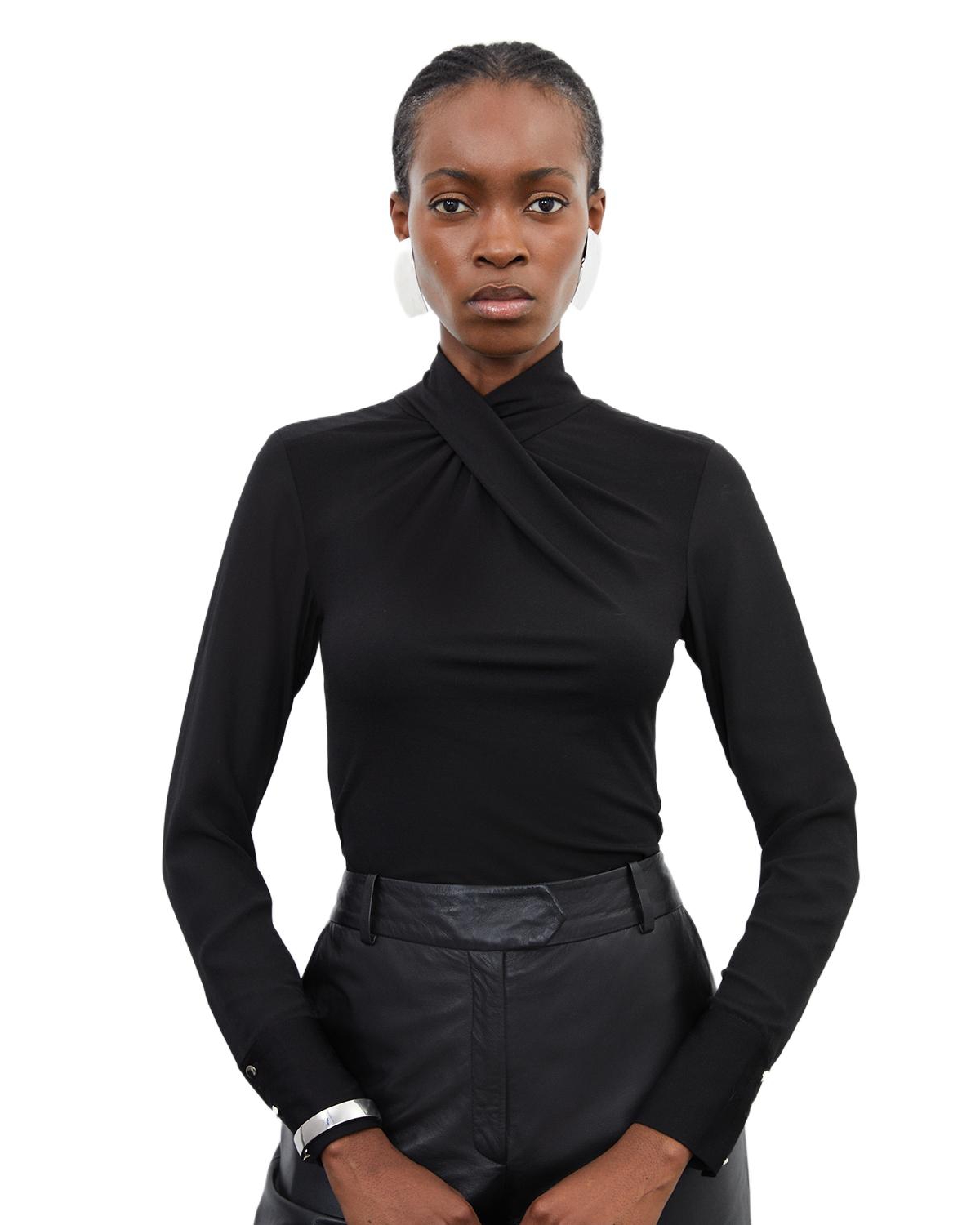 Karen Millen Women’s Jersey And Georgette Mix High Neck Top – Black Karen Millen Women’s Jersey And Georgette Mix High Neck Top – Black