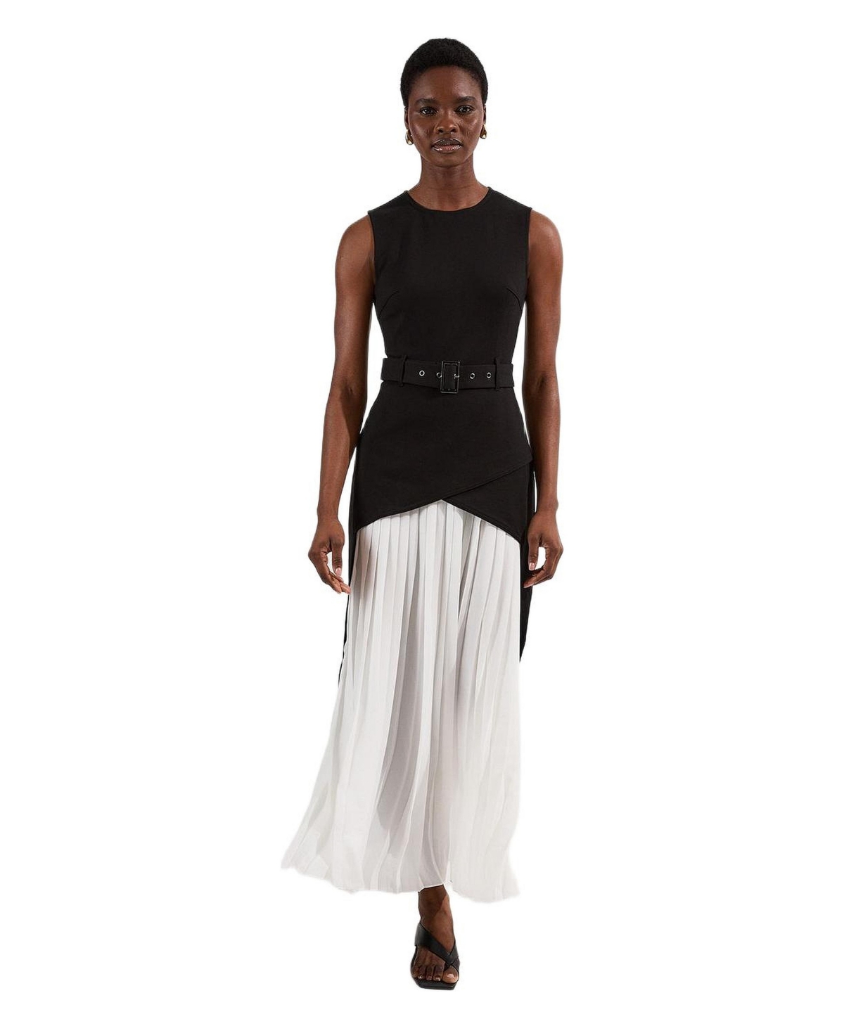 Karen Millen Women’s Jersey Pleated Maxi Dress – Mono
