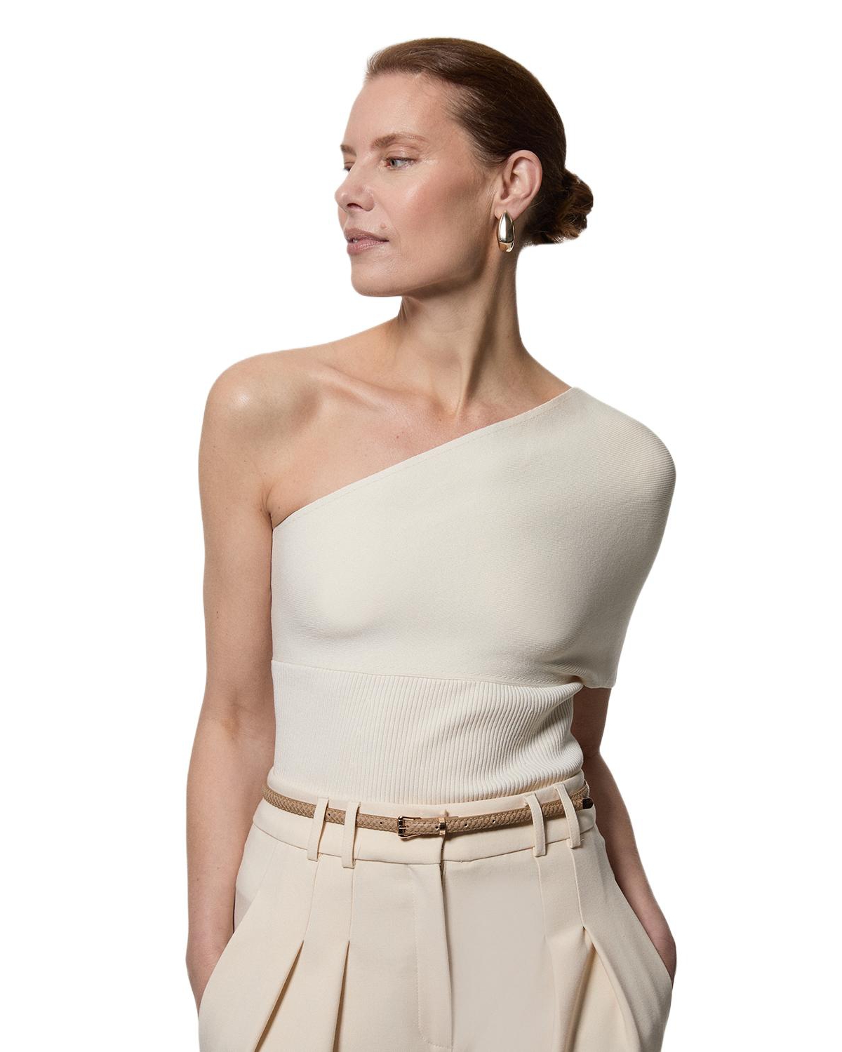 Karen Millen Women’s Knitted One Shoulder Top – Cream Karen Millen Women’s Knitted One Shoulder Top – Cream