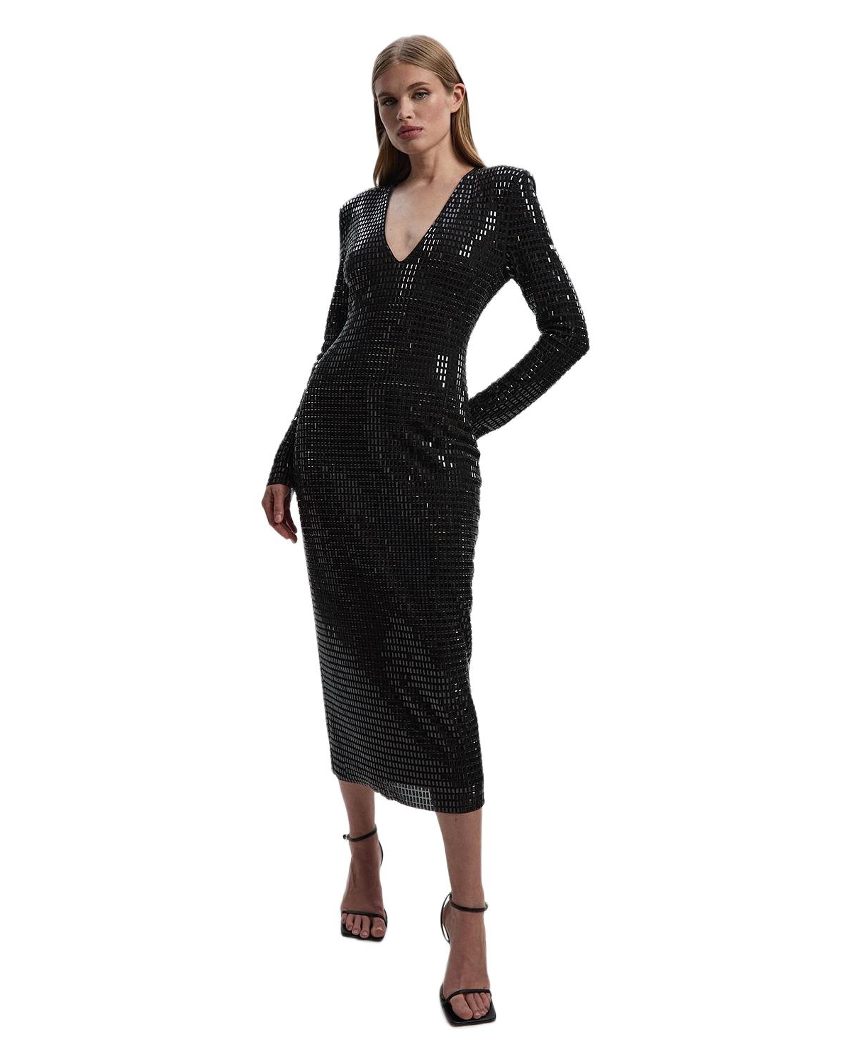 Karen Millen Women’s Long Sleeve Plunge Neck Midi Dress – Black Karen Millen Women’s Long Sleeve Plunge Neck Midi Dress – Black