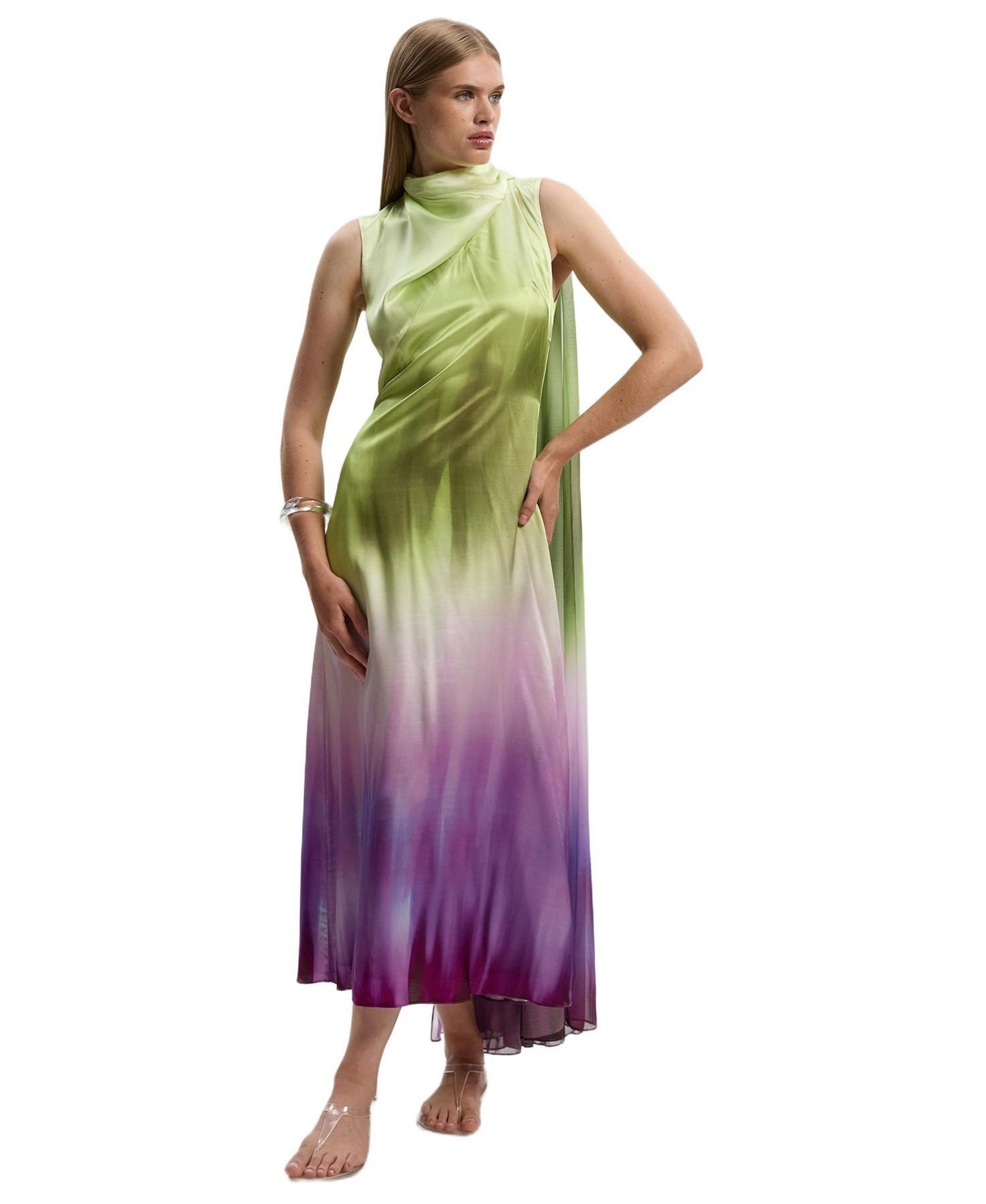 Karen Millen Women’s Ombre Satin Cape Midi Dress – Multi Karen Millen Women’s Ombre Satin Cape Midi Dress – Multi