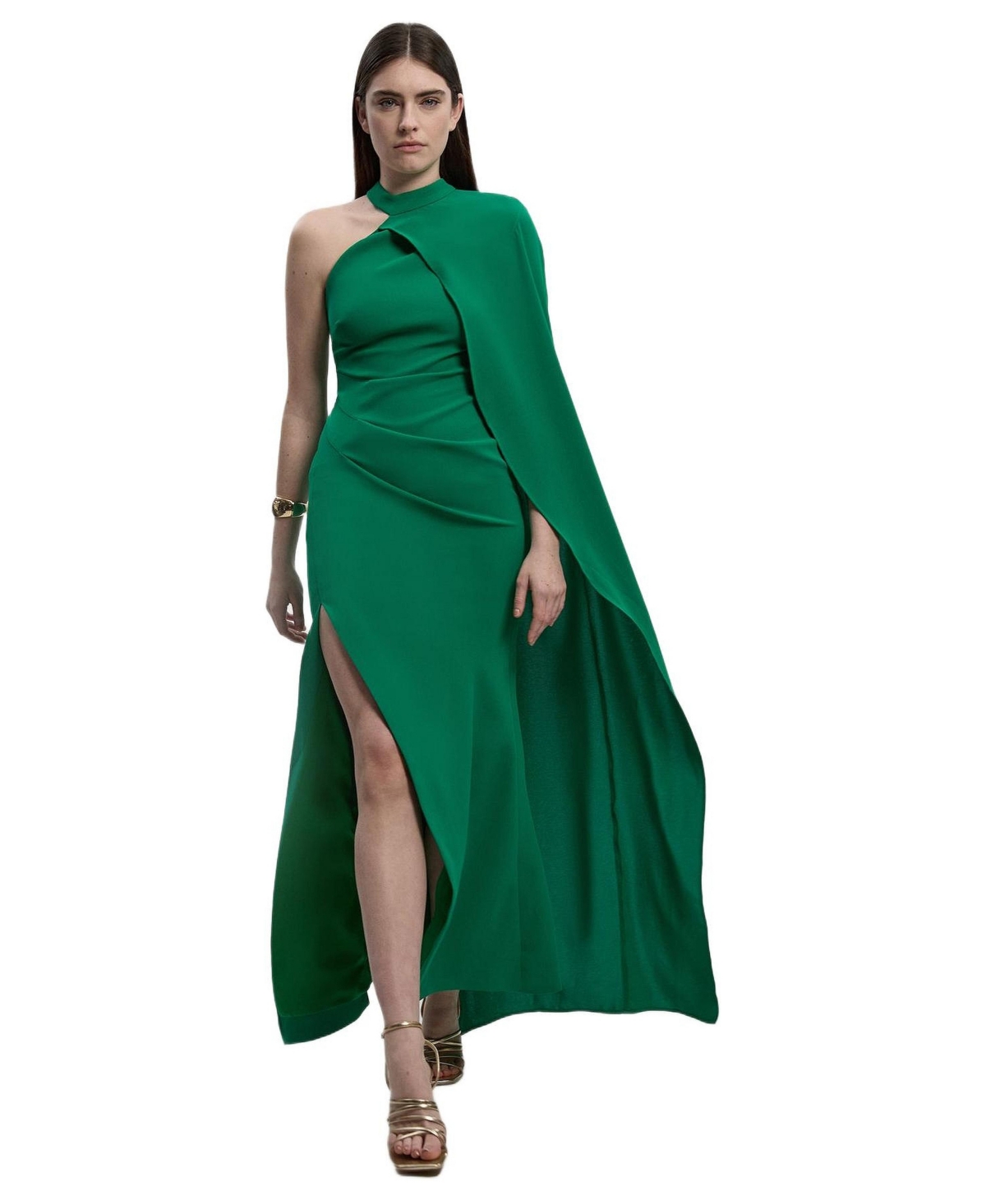 Karen Millen Women’s One Shoulder Cape Sleeve Maxi Dress – Green Karen Millen Women’s One Shoulder Cape Sleeve Maxi Dress – Green
