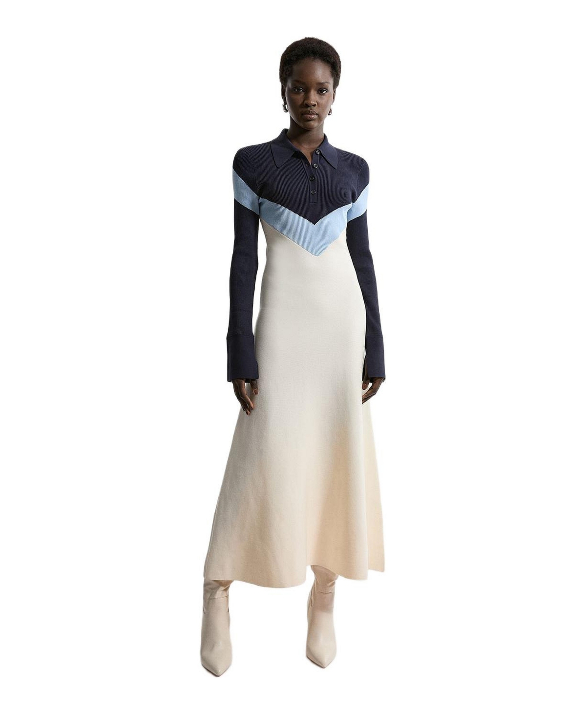 Karen Millen Women’s Rib-Knit Polo Top Maxi Dress – Navy Karen Millen Women’s Rib-Knit Polo Top Maxi Dress – Navy