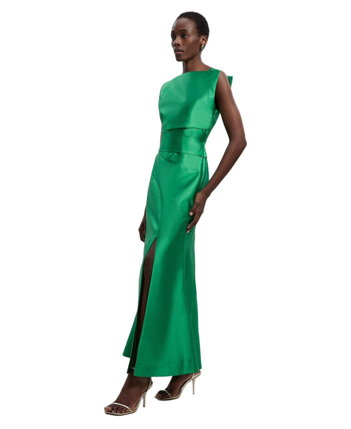 Karen Millen Women’s Satin Twill Draped Maxi Dress – Green