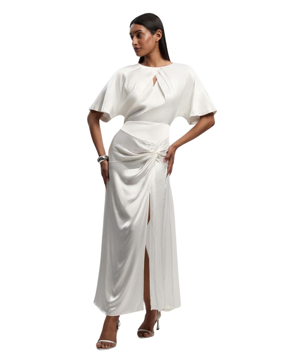 Karen Millen Women’s Satin Twist Midaxi Dress – Ivory
