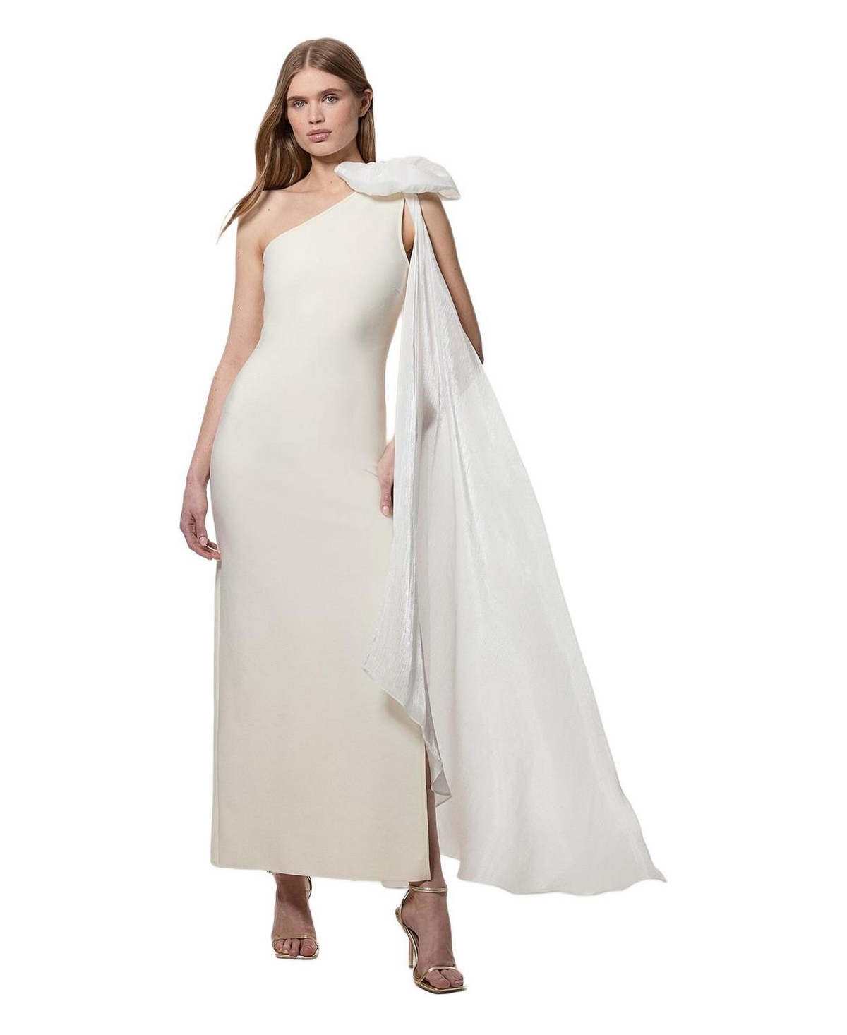Karen Millen Women’s Shoulder Bow Cape Detail Maxi Dress – Ivory Karen Millen Women’s Shoulder Bow Cape Detail Maxi Dress – Ivory