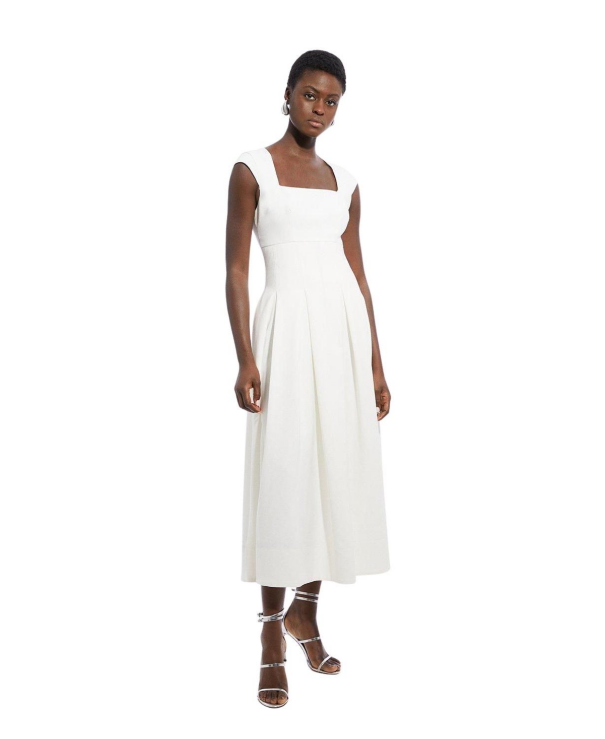 Karen Millen Women’s Square Neck Midi Dress – Ivory
