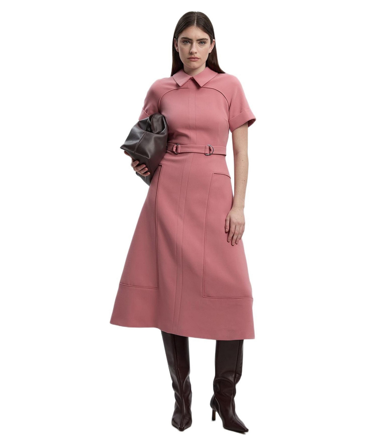 Karen Millen Women’s Stretch Tab Detail Full Midi Dress – Dusty rose Karen Millen Women’s Stretch Tab Detail Full Midi Dress – Dusty rose