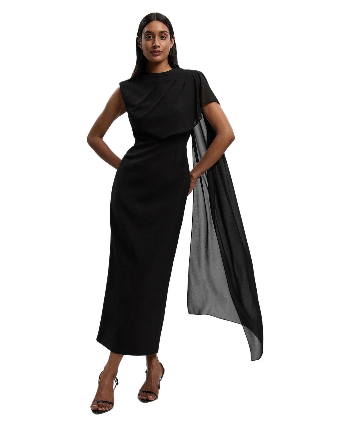 Karen Millen Women’s Tailored Cape Drape Maxi Dress – Black