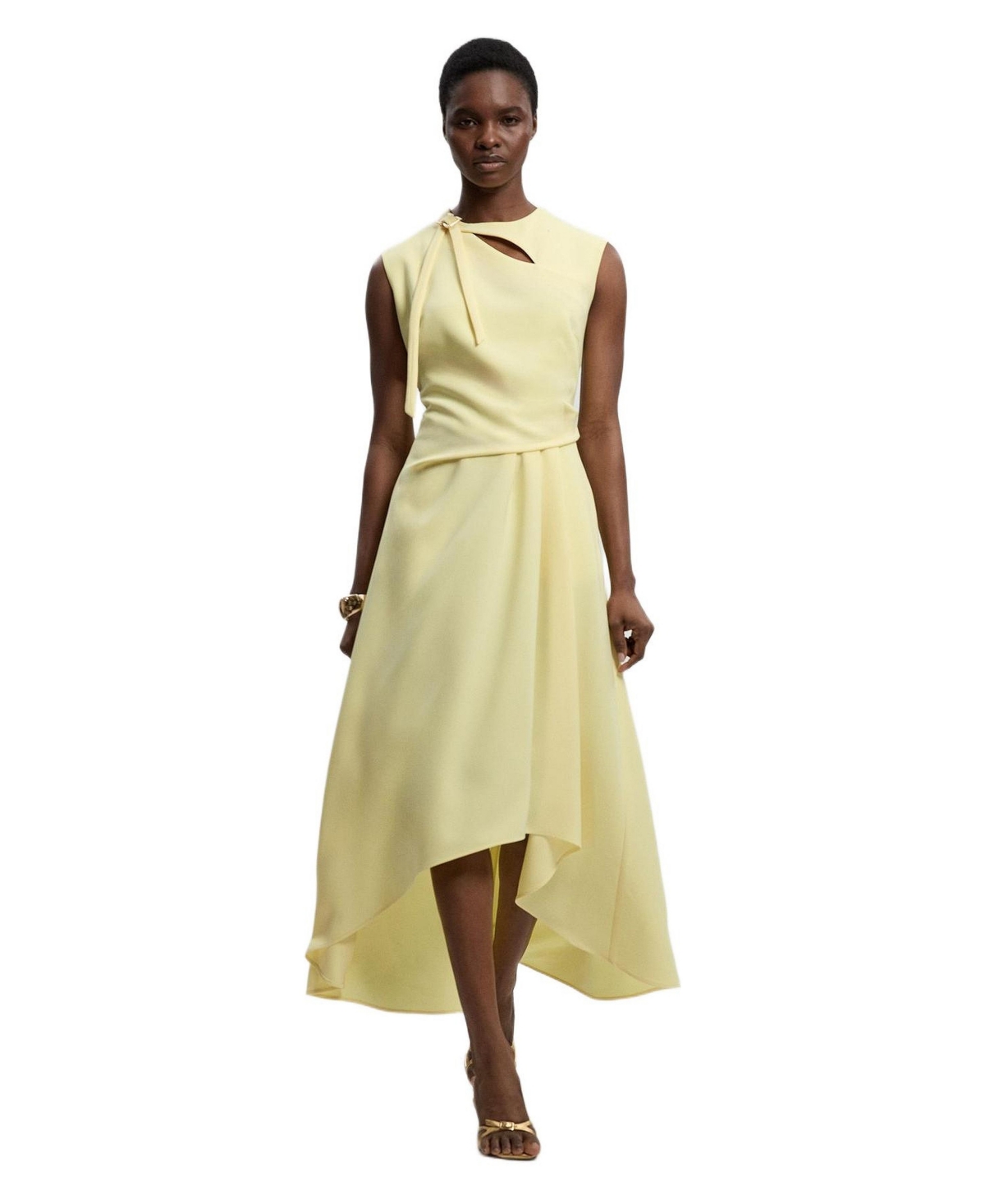 Karen Millen Women’s Tailored Drape Neck Midi Dress – Lemon Karen Millen Women’s Tailored Drape Neck Midi Dress – Lemon